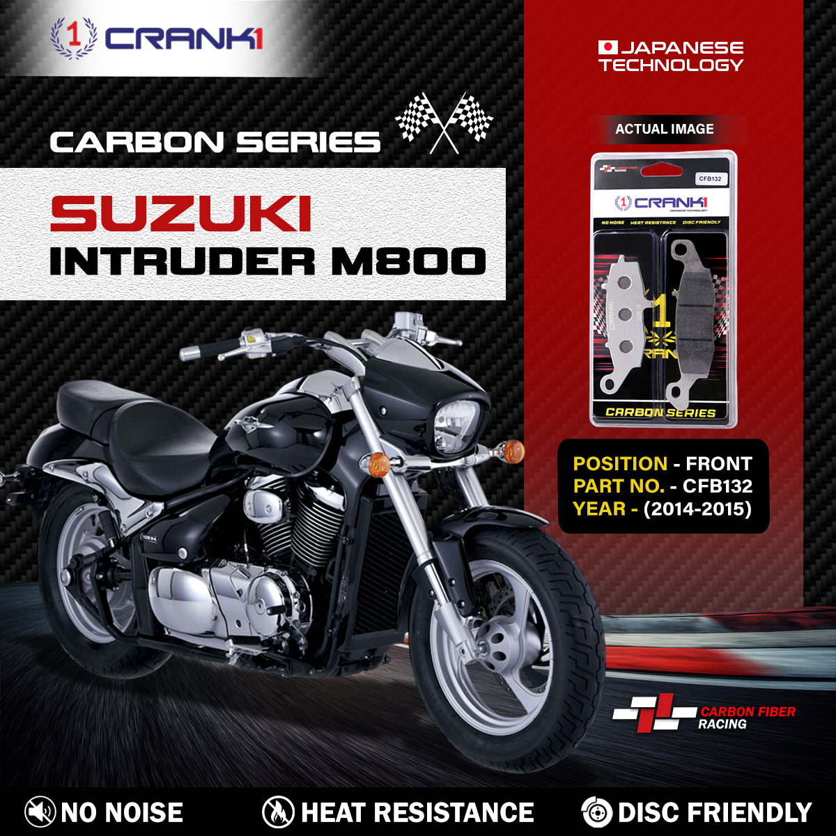 Carbon Brake Pads For Suzuki Intruder M800 (2014-2015) - Front - CFB132