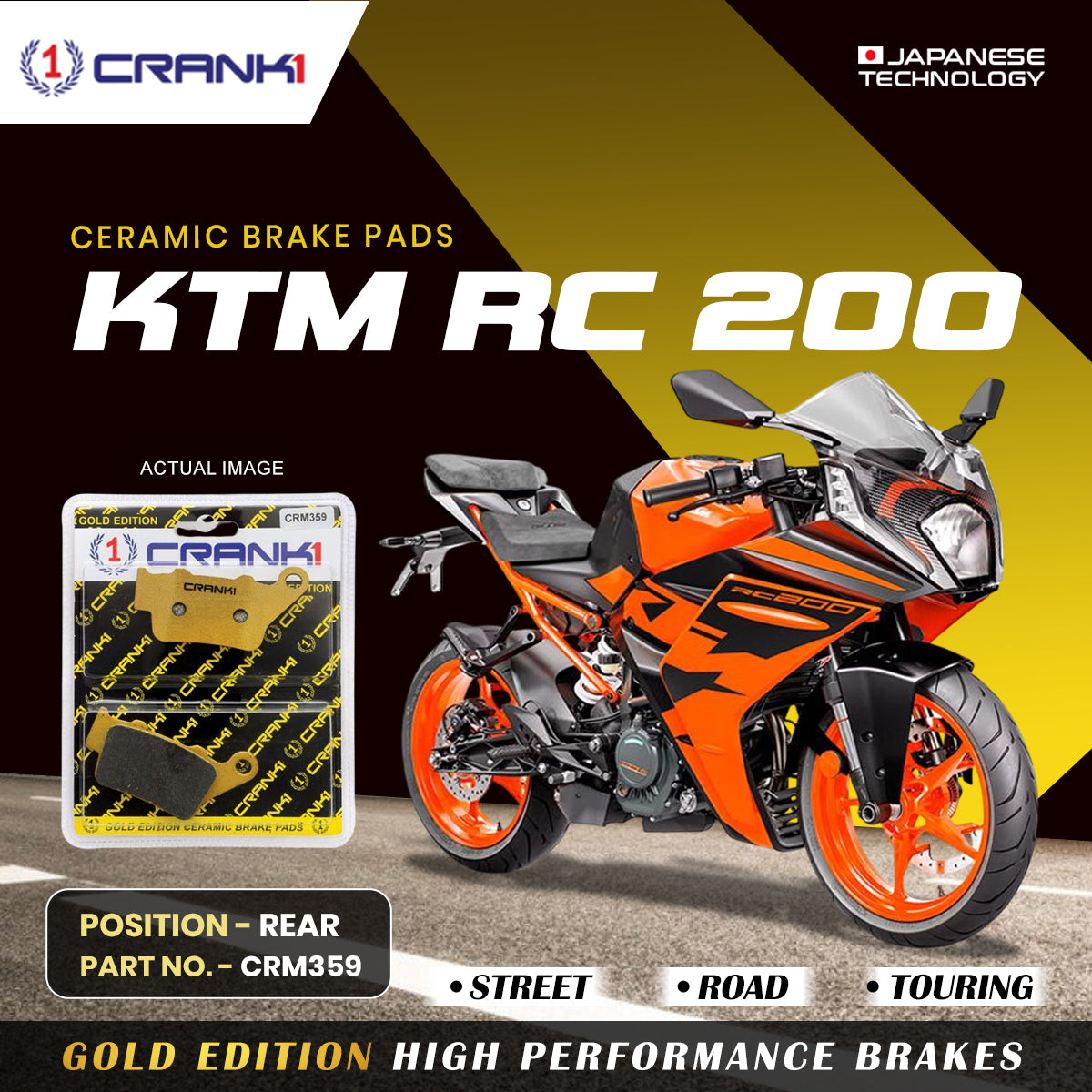 Ceramic Brake Pads For KTM RC 200 - Rear - CRM359