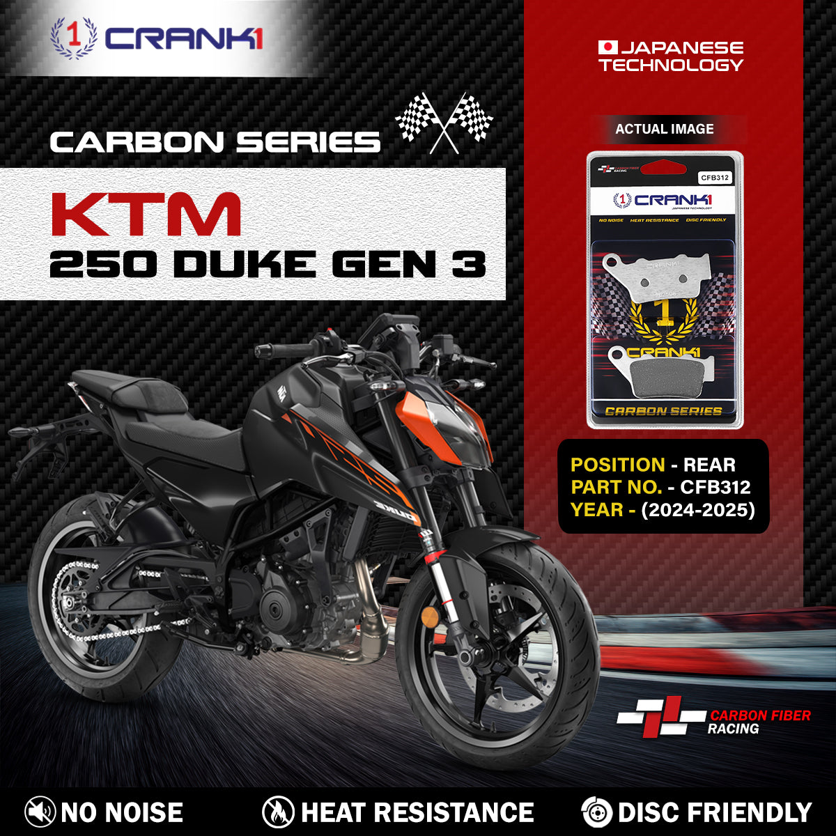 Carbon Brake Pads For KTM 250 Duke GEN3	(2024-2025) - Rear - CFB312 - 1 Set