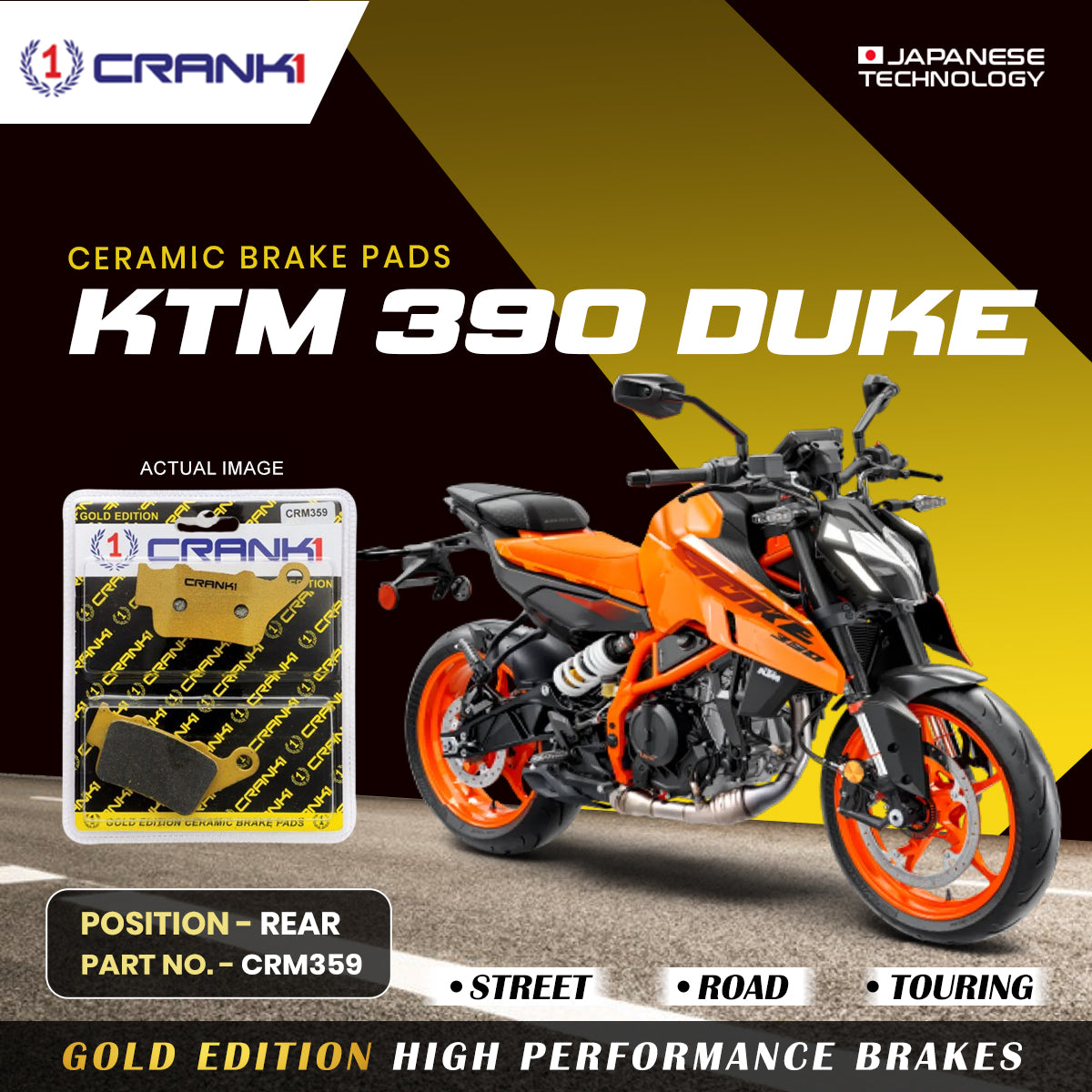 Ceramic Brake Pads For KTM 390 Duke - Rear - CRM359