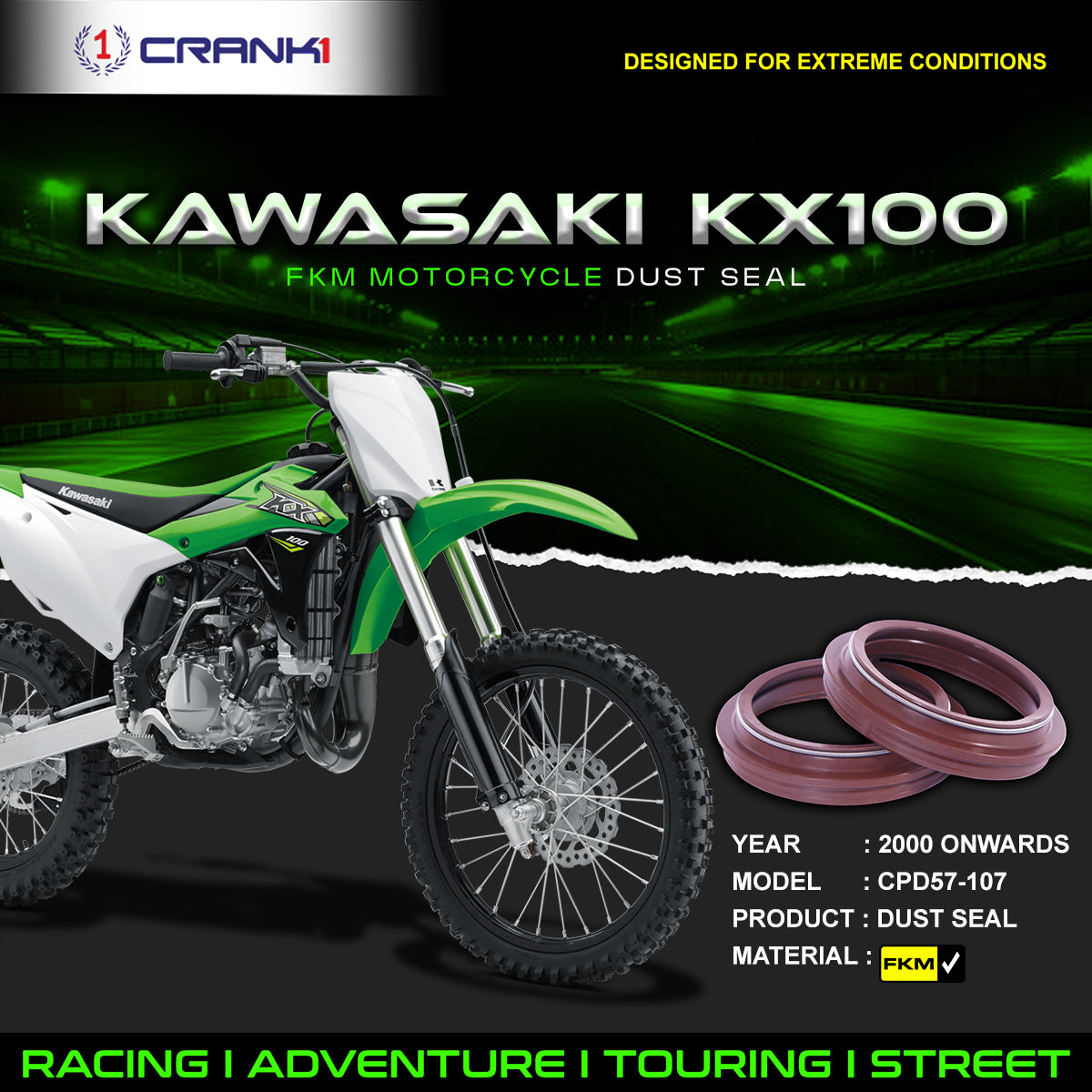 Fork Dust Seals Pair For Kawasaki KX100 (2000 Onwards) - CPD57-107