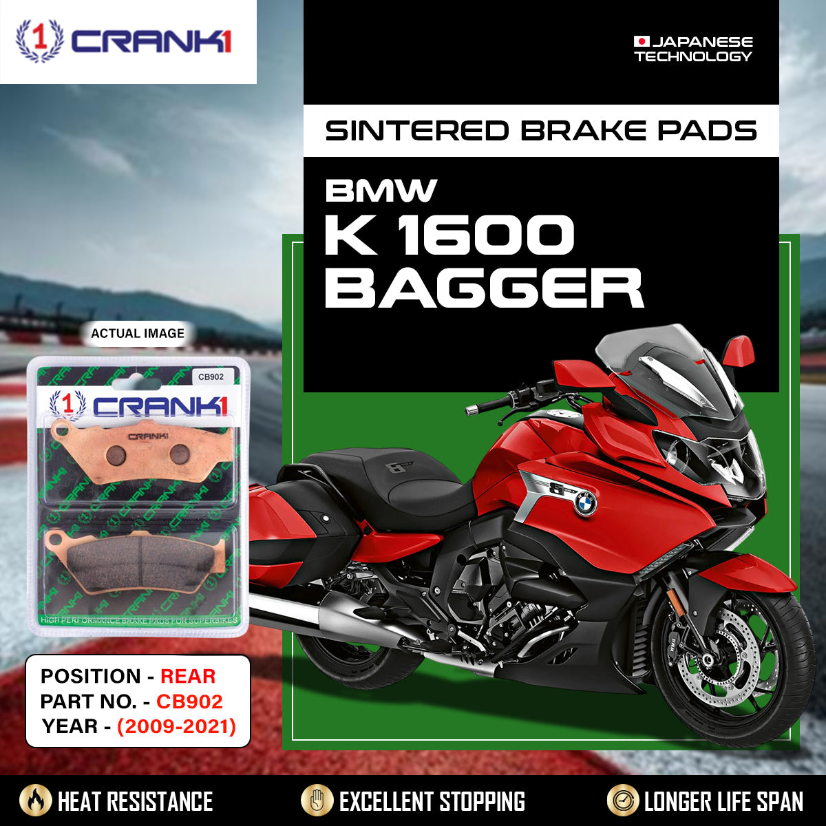 Sintered Brake Pads For BMW K 1600 Bagger (2009-2021) - Rear - CB902