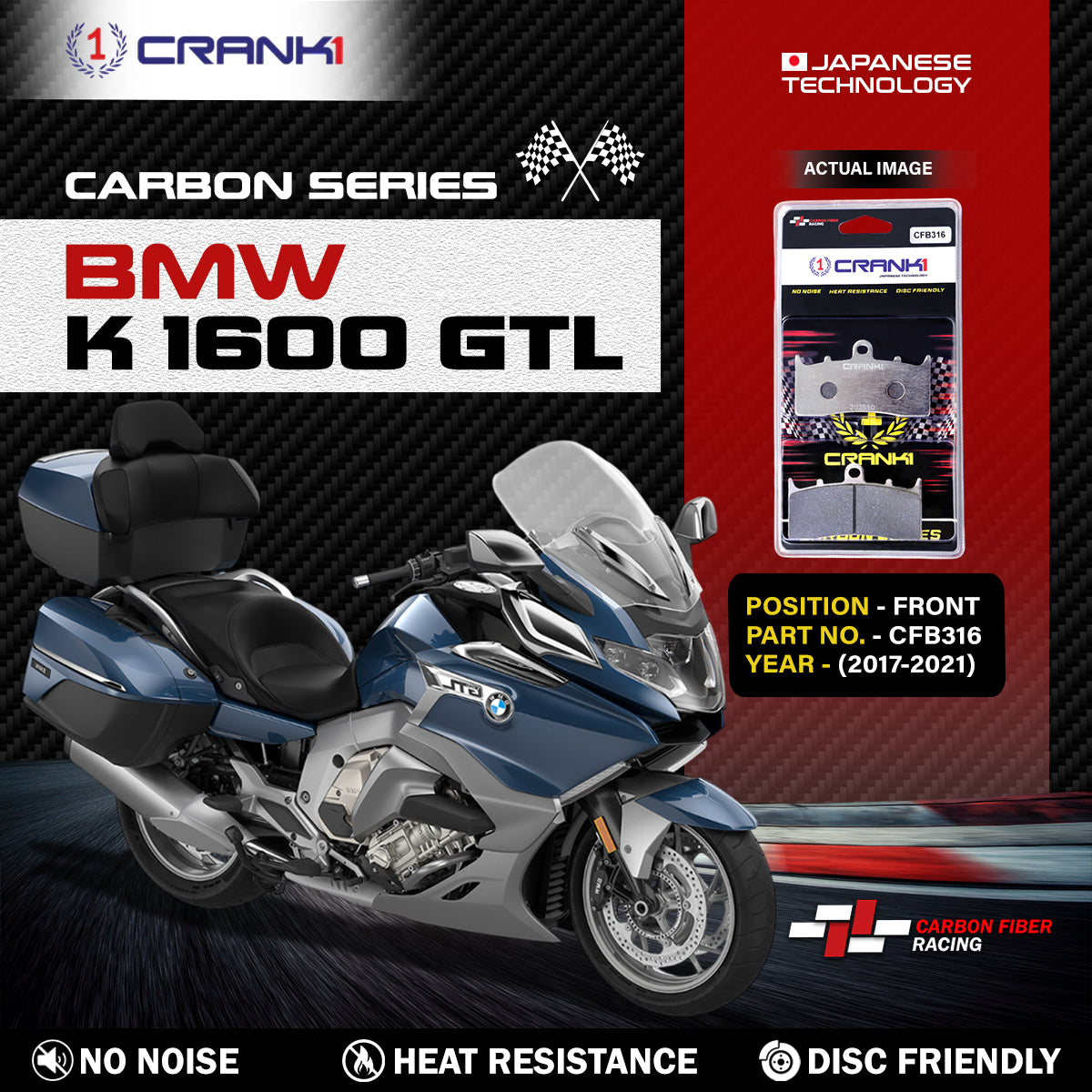 Carbon Brake Pads For BMW K 1600 GTL (2017-2021) - Front - CFB316