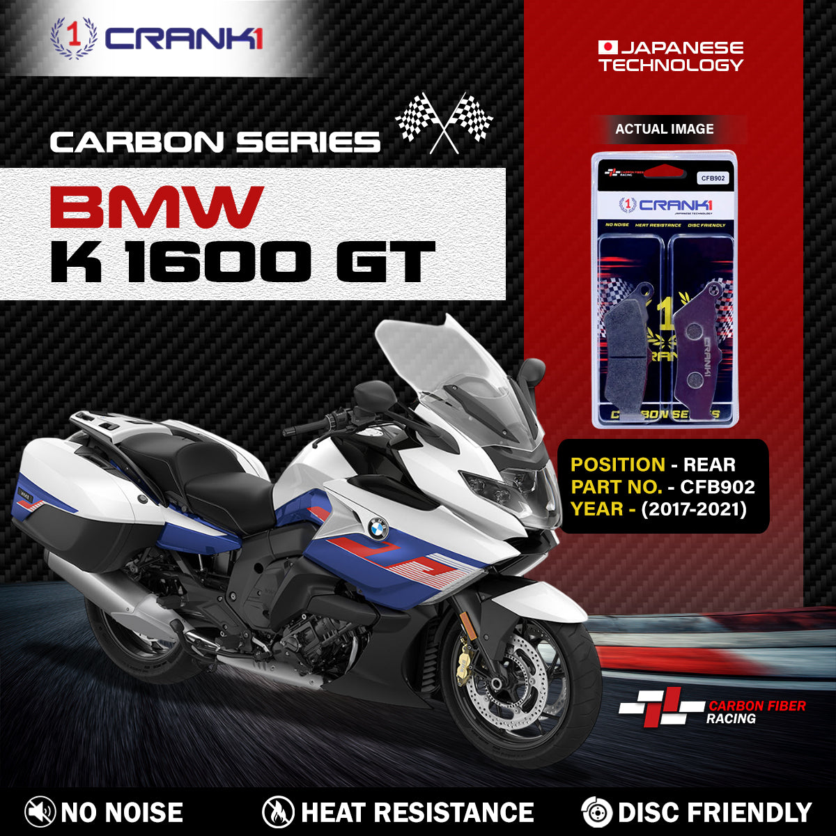 Carbon Brake Pads For BMW K 1600 GT (2017-2021) - Rear - CFB902