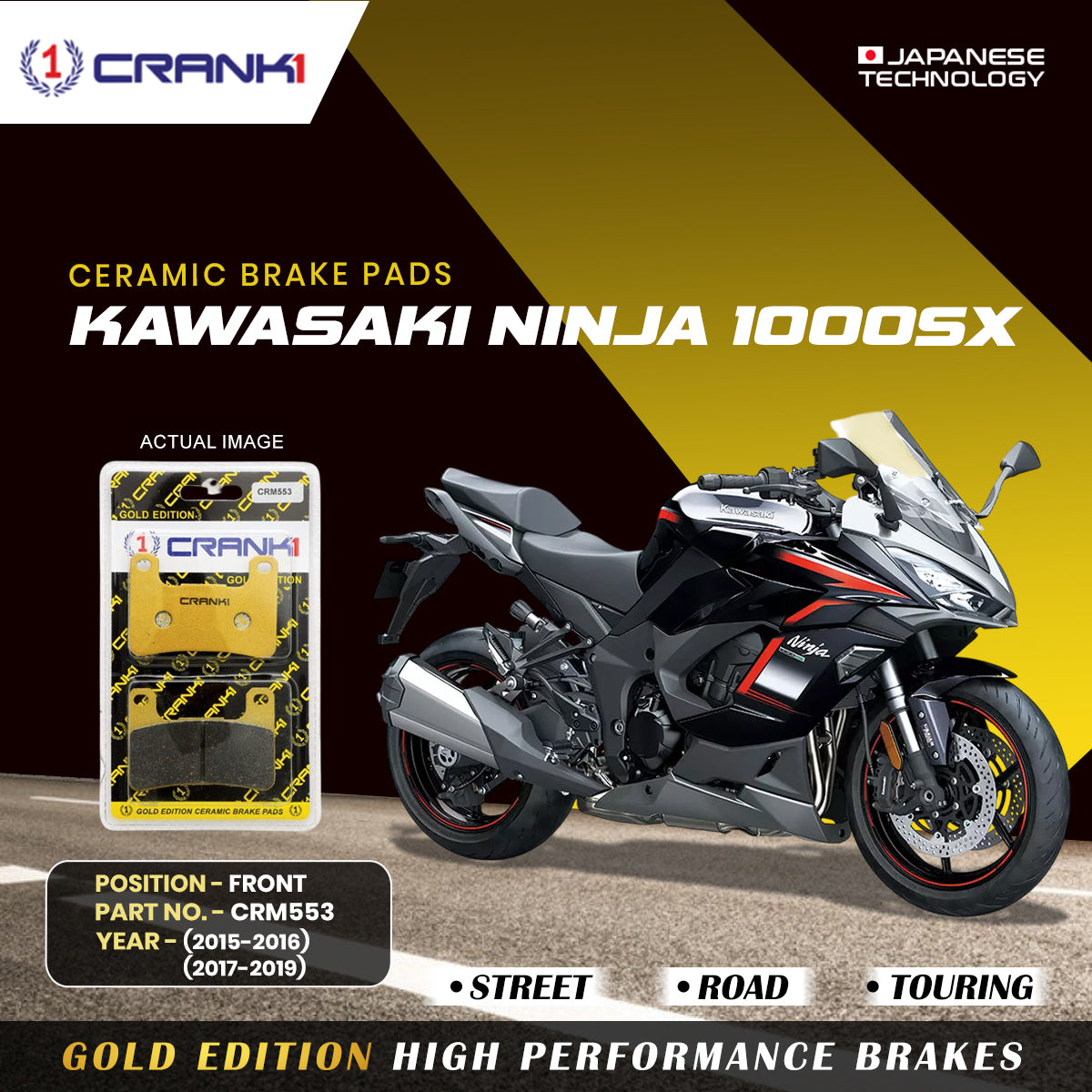 Ceramic Brake Pads For Kawasaki Ninja 1000SX (2015-2016) (2017-2019) - Front - CRM553 - 2 Sets