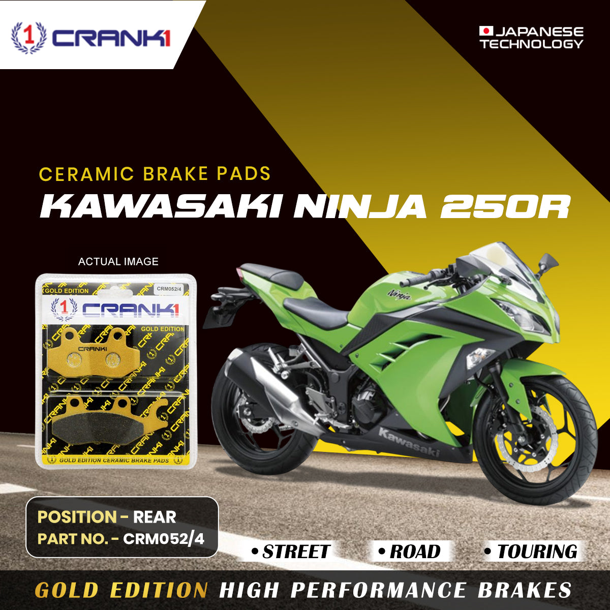 Ceramic Brake Pads For Kawasaki Ninja 250R - Rear - CRM052/4