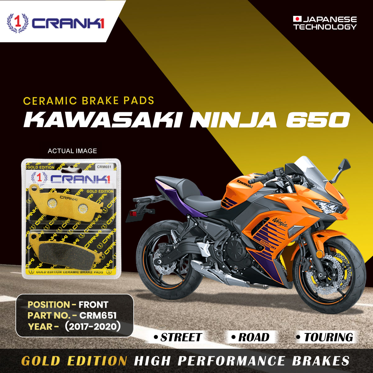 Ceramic Brake Pads For Kawasaki Ninja 650 (2017-2020) - Front - CRM651 - 2 Sets