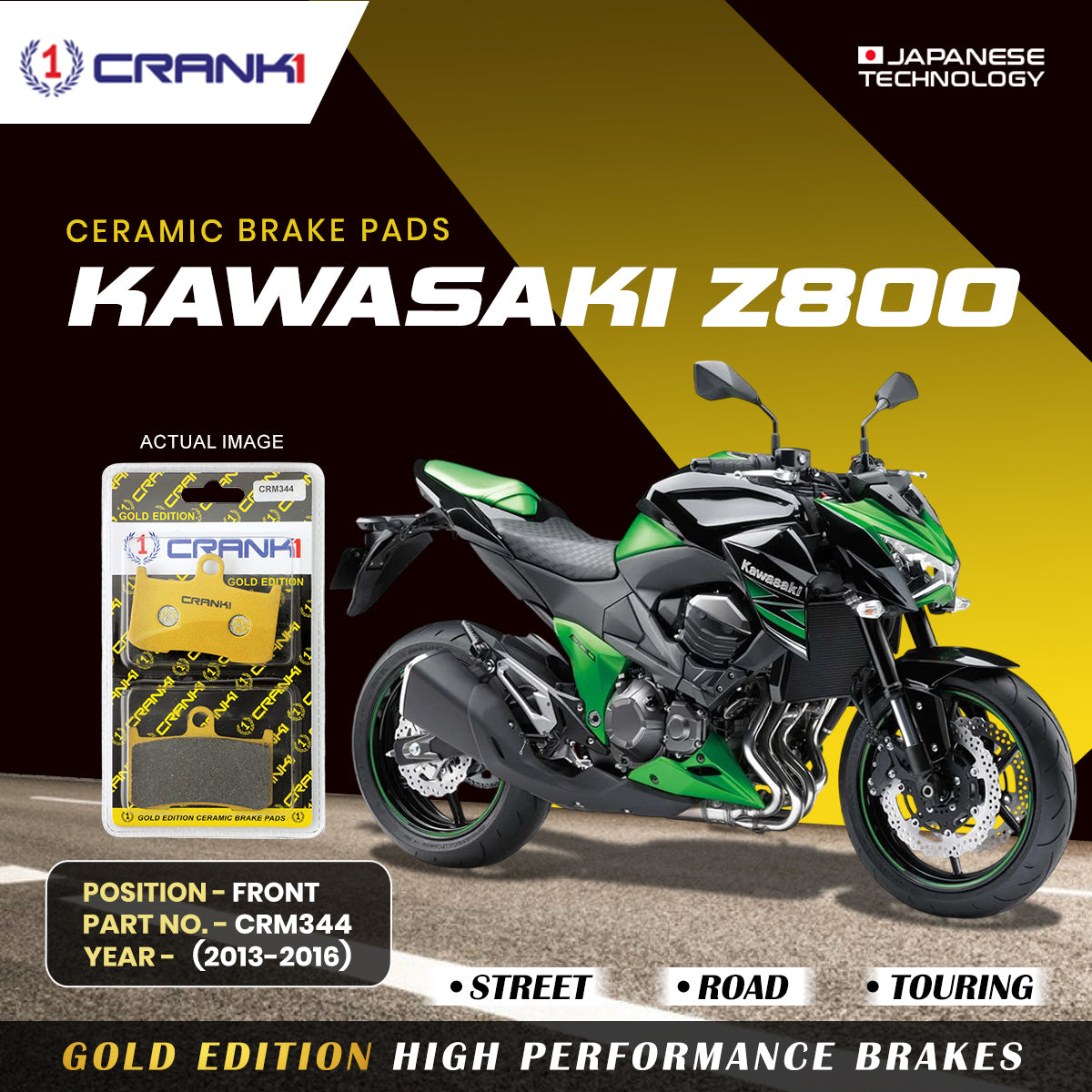 Ceramic Brake Pads For Kawasaki Z800 (2013-2016) - Front - CRM344 - 2 Sets