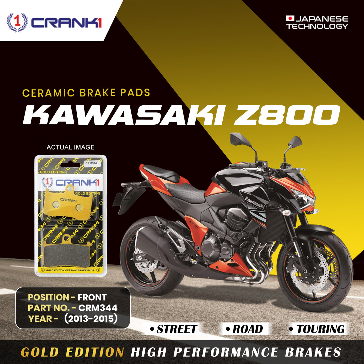 Ceramic Brake Pads For Kawasaki Z800 (2013-2015) - Front - CRM344 - 2 Sets