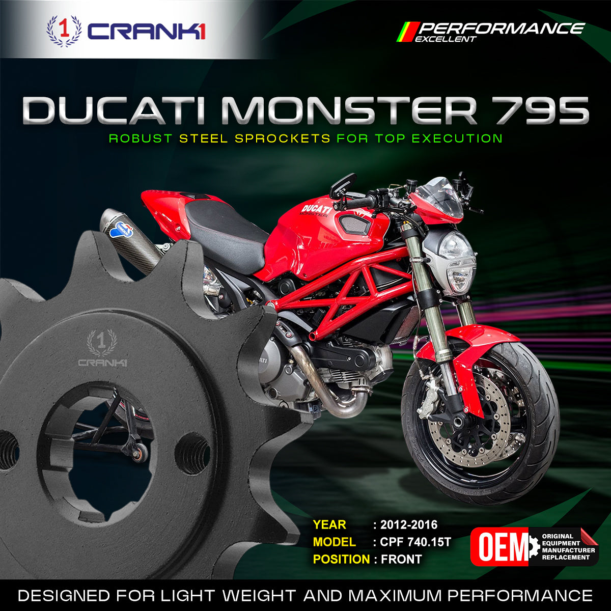 Sprocket For  Ducati Monster 795 (2012-2016)  - Front - CPF740.15T