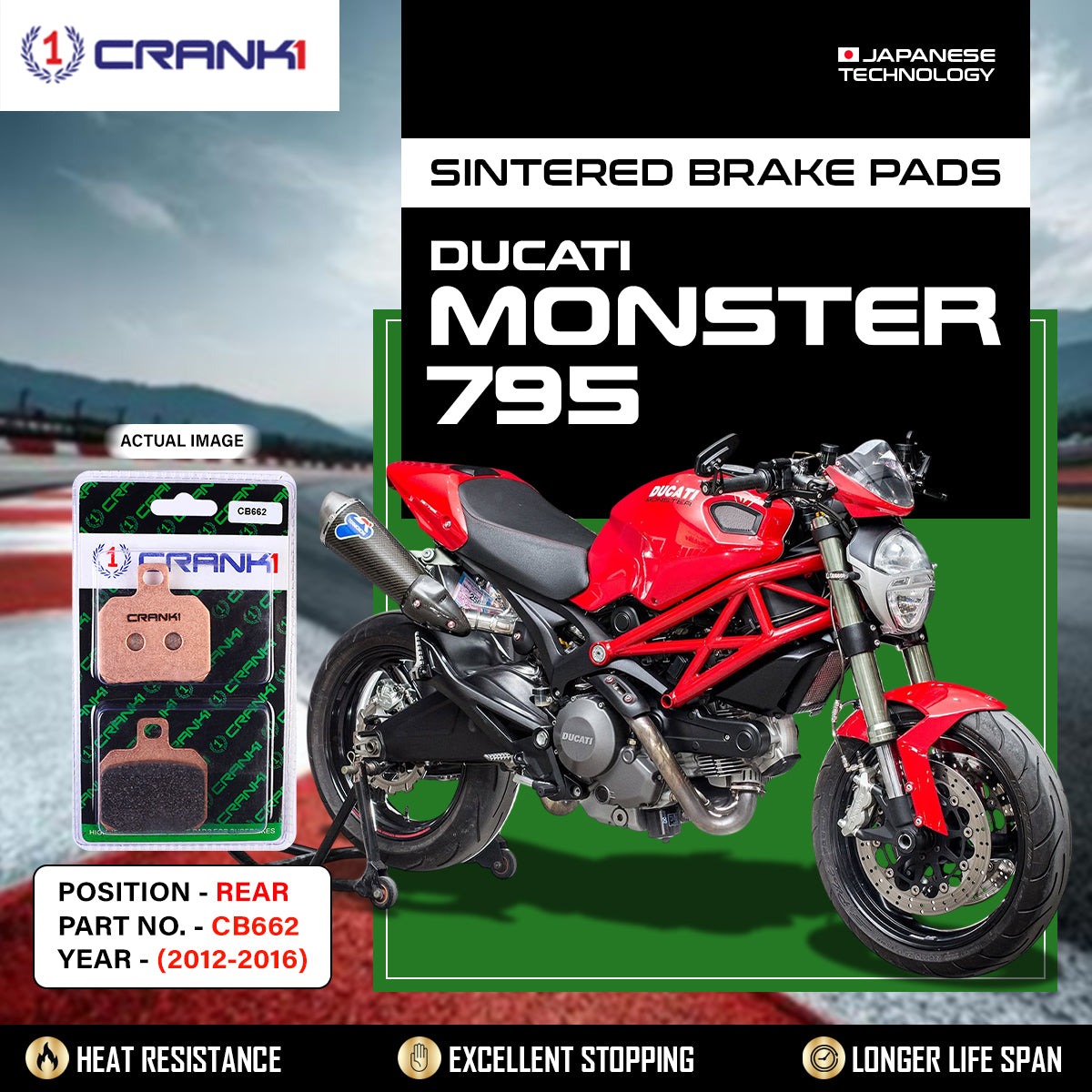 Sintered Brake Pads For Ducati Monster 795 (2012-2016) - Rear - CB662 - 1 Set | High Performance | Superior Stopping Power | Heat Resistant | Long Life