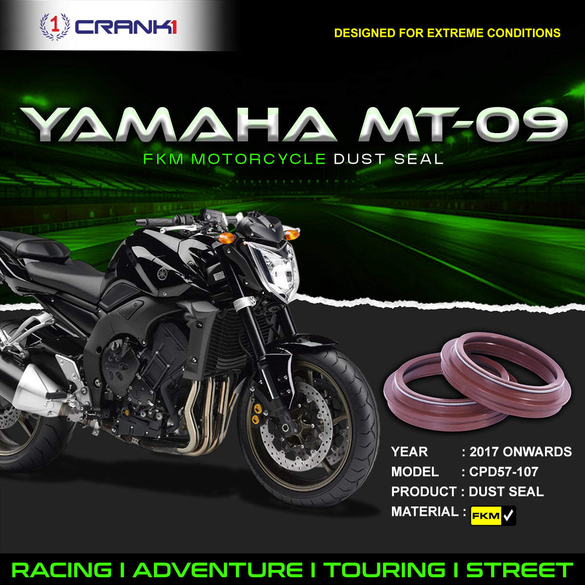 Fork Dust Seals Pair For Yamaha MT-09 (2017 Onwards) - CPD57-107
