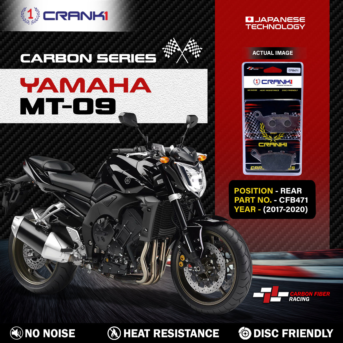 Carbon Brake Pads For Yamaha MT-09 (2017-2020) - Rear - CFB471