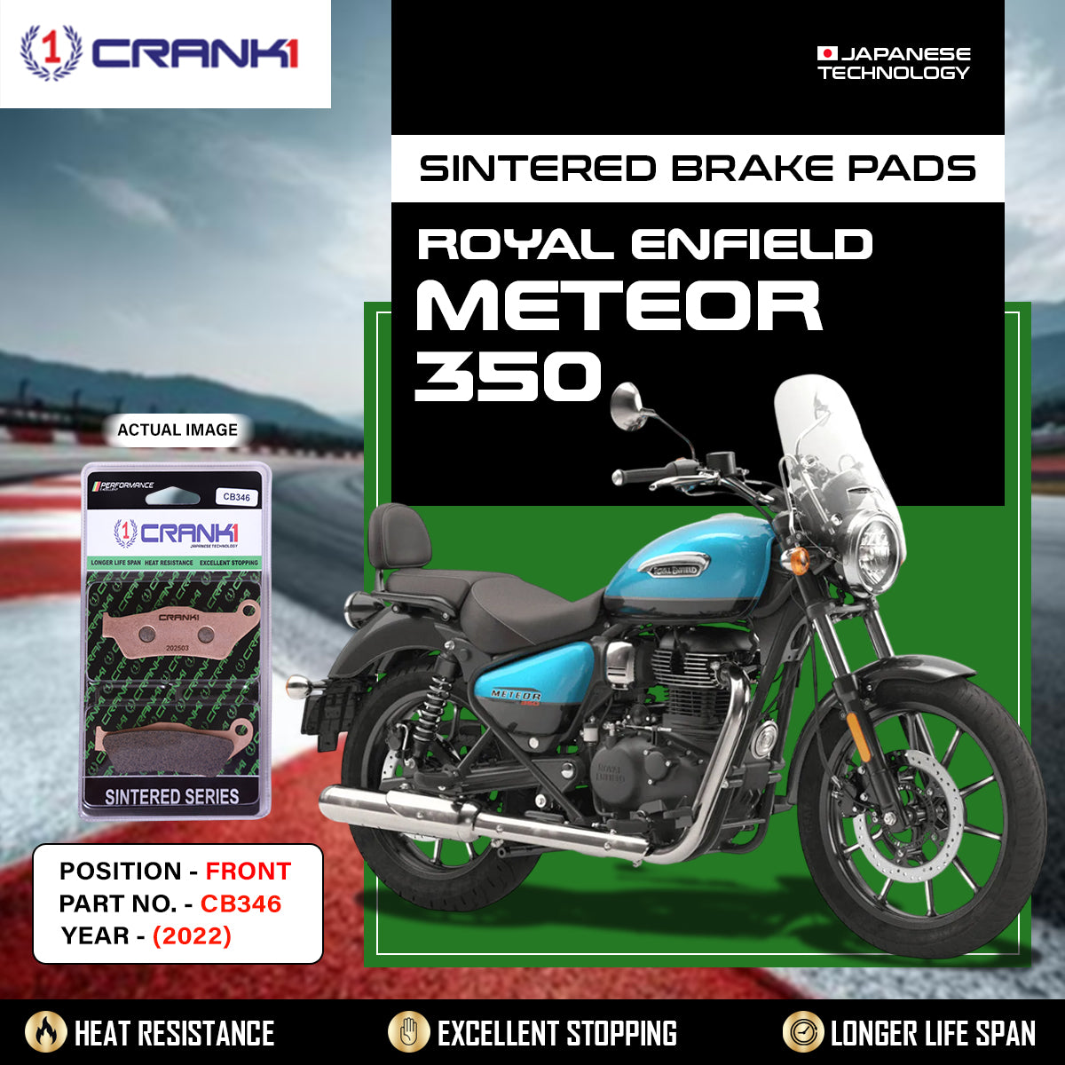 Sintered Brake Pads For Royal Enfield Meteor 350 (2022) - Front - CB346 - 1 Set