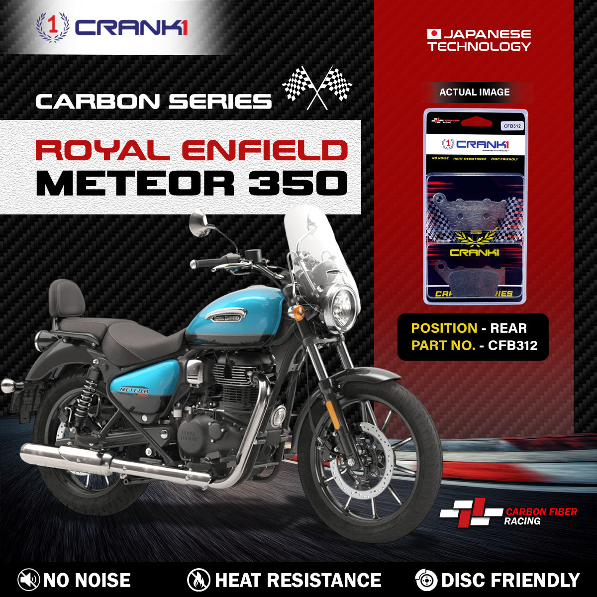 Carbon Brake Pads For Royal Enfield Meteor 350 - Rear - CFB312