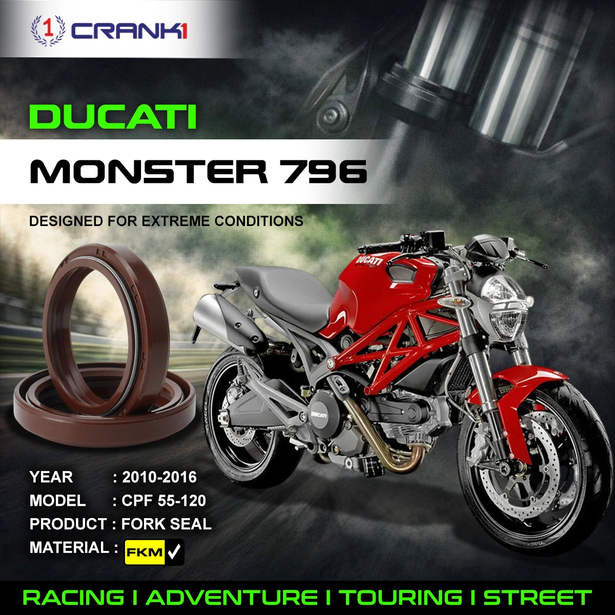 Fork Oil Seals Pair For Ducati Monster 796 (2010-2016) - CPF55-120