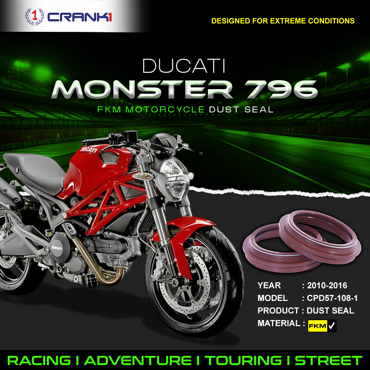 Fork Dust Seals Pair For Ducati Monster 796 (2010-2016) - CPD57-108-1