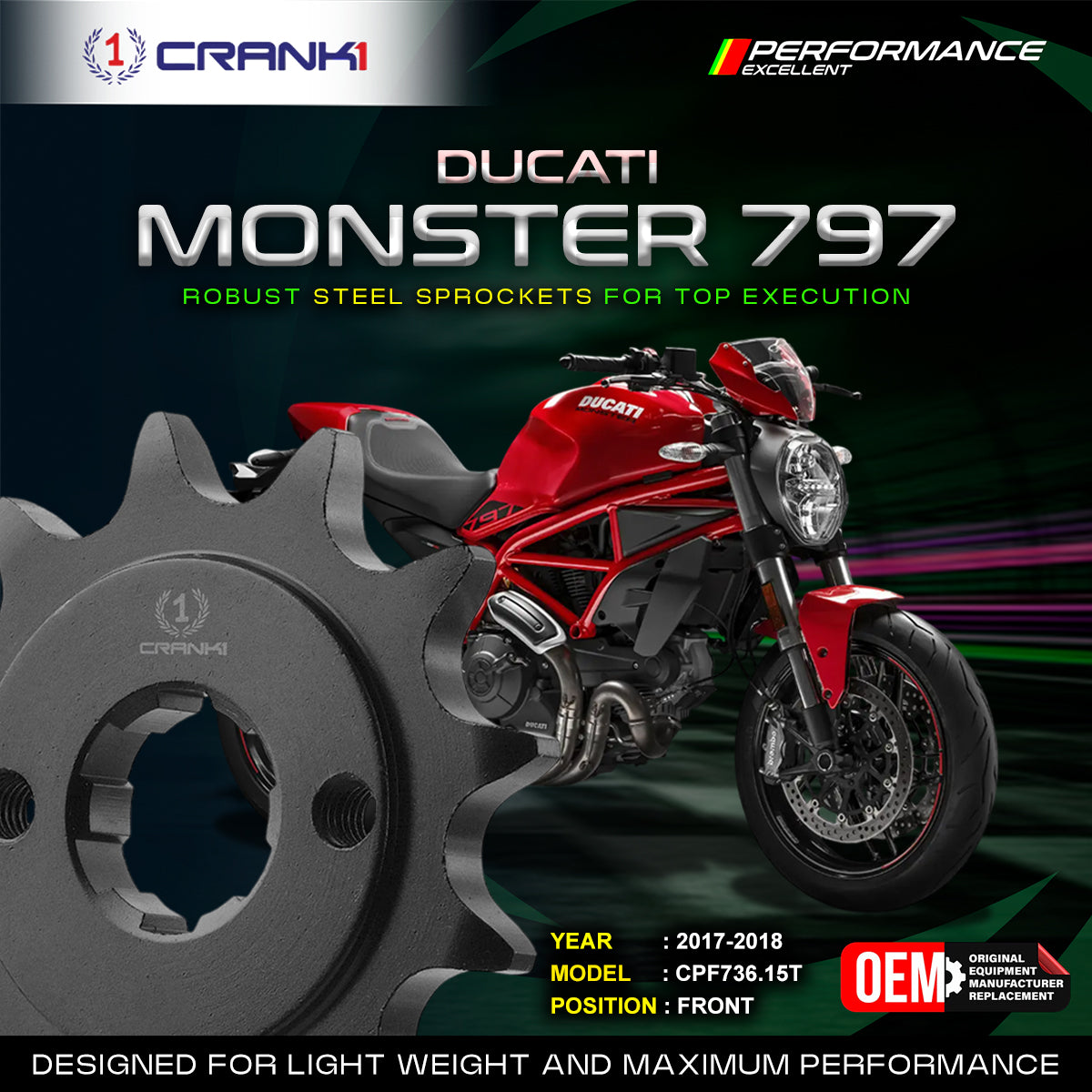 Sprocket For Ducati Monster 797 (2017-2018) - Front - CPF736.15T