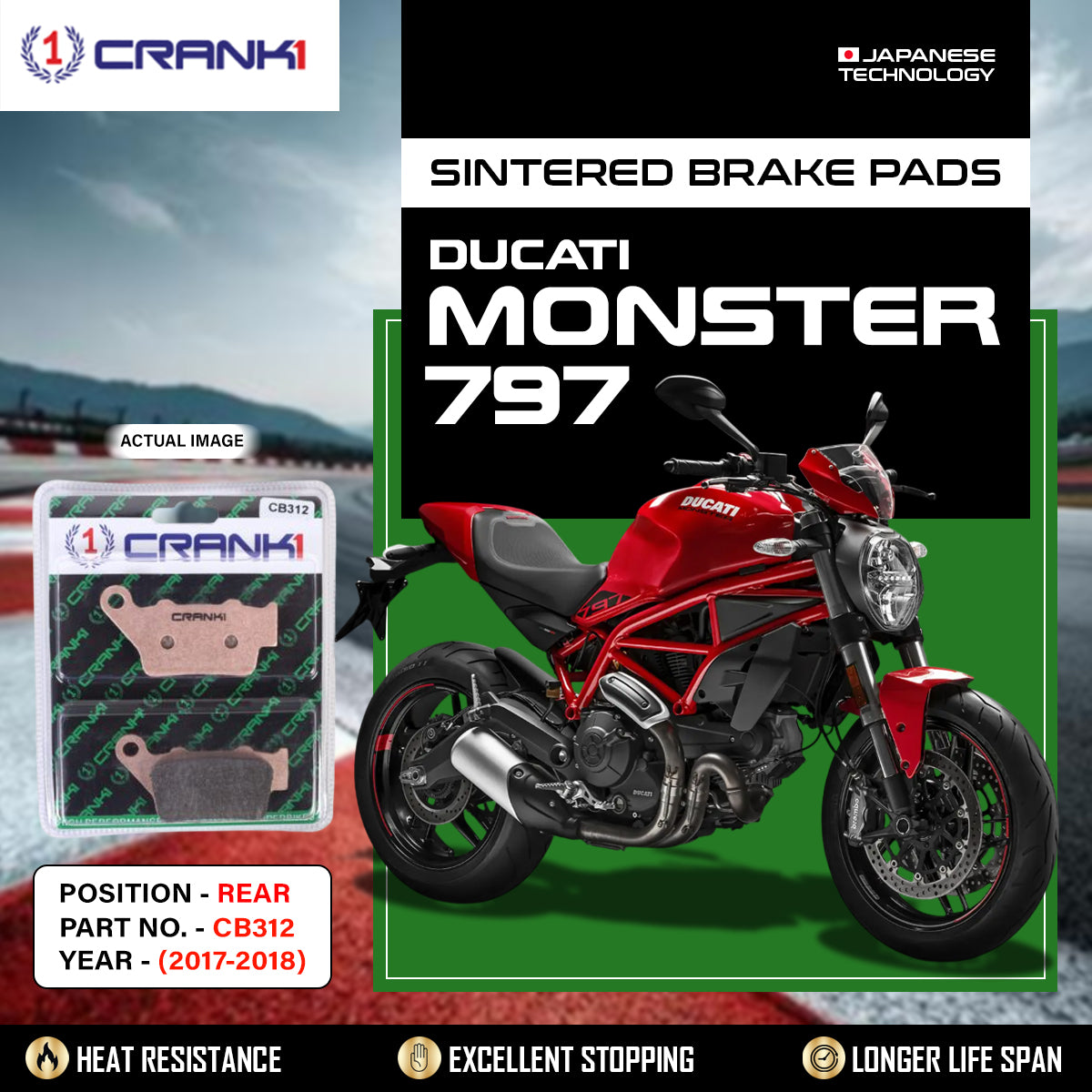 Sintered Brake Pads For Ducati Monster 797 (2017-2018) - Rear - CB312