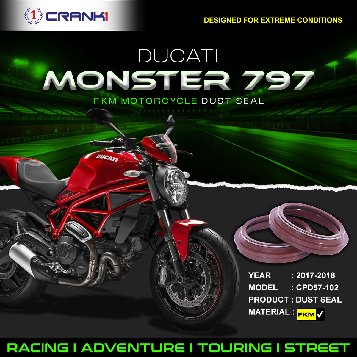 Fork Dust Seals Pair For Ducati Monster 797 (2017-2018) - CPD57-102