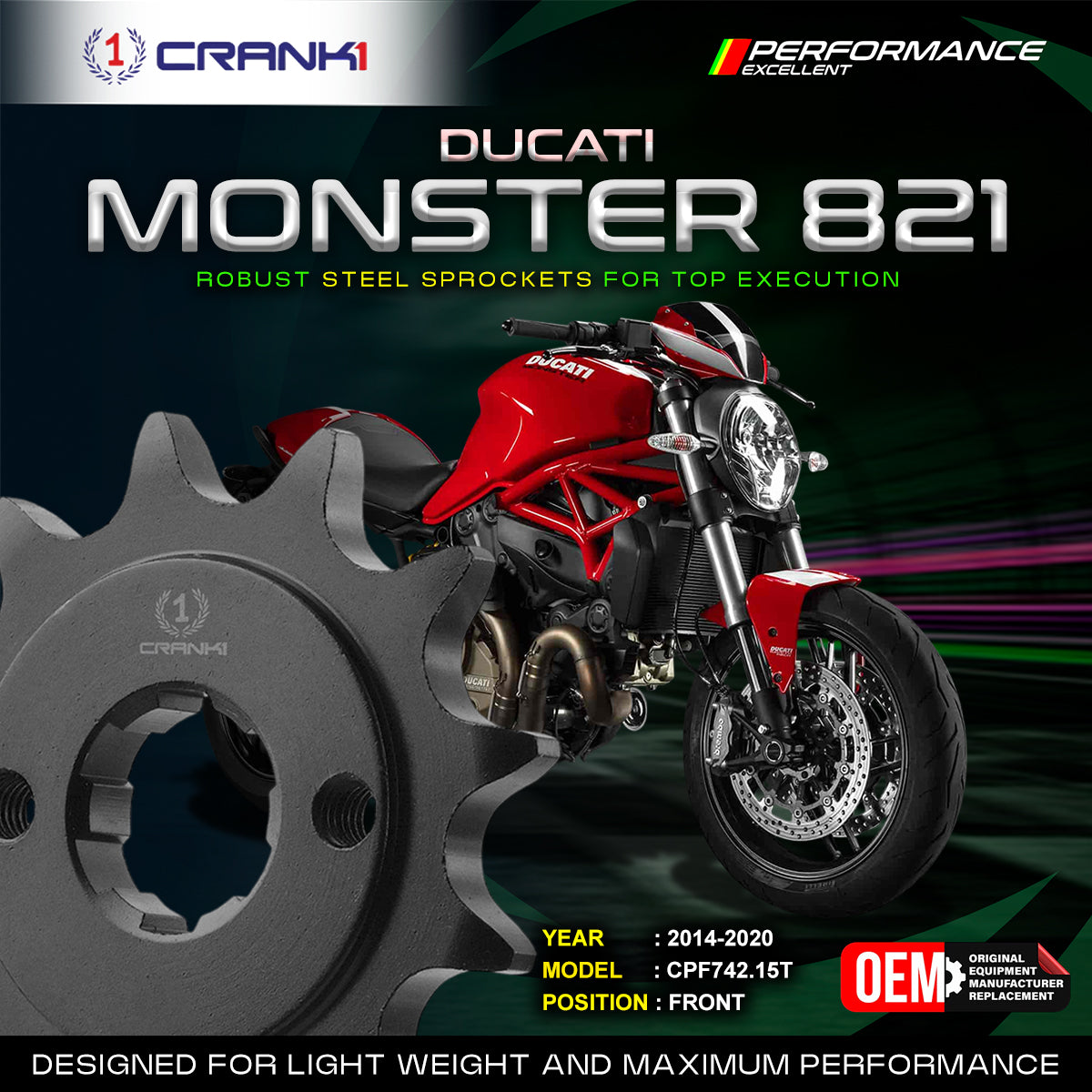 Sprocket For Ducati Monster 821 (2014-2020) - Front - CPF742.15T