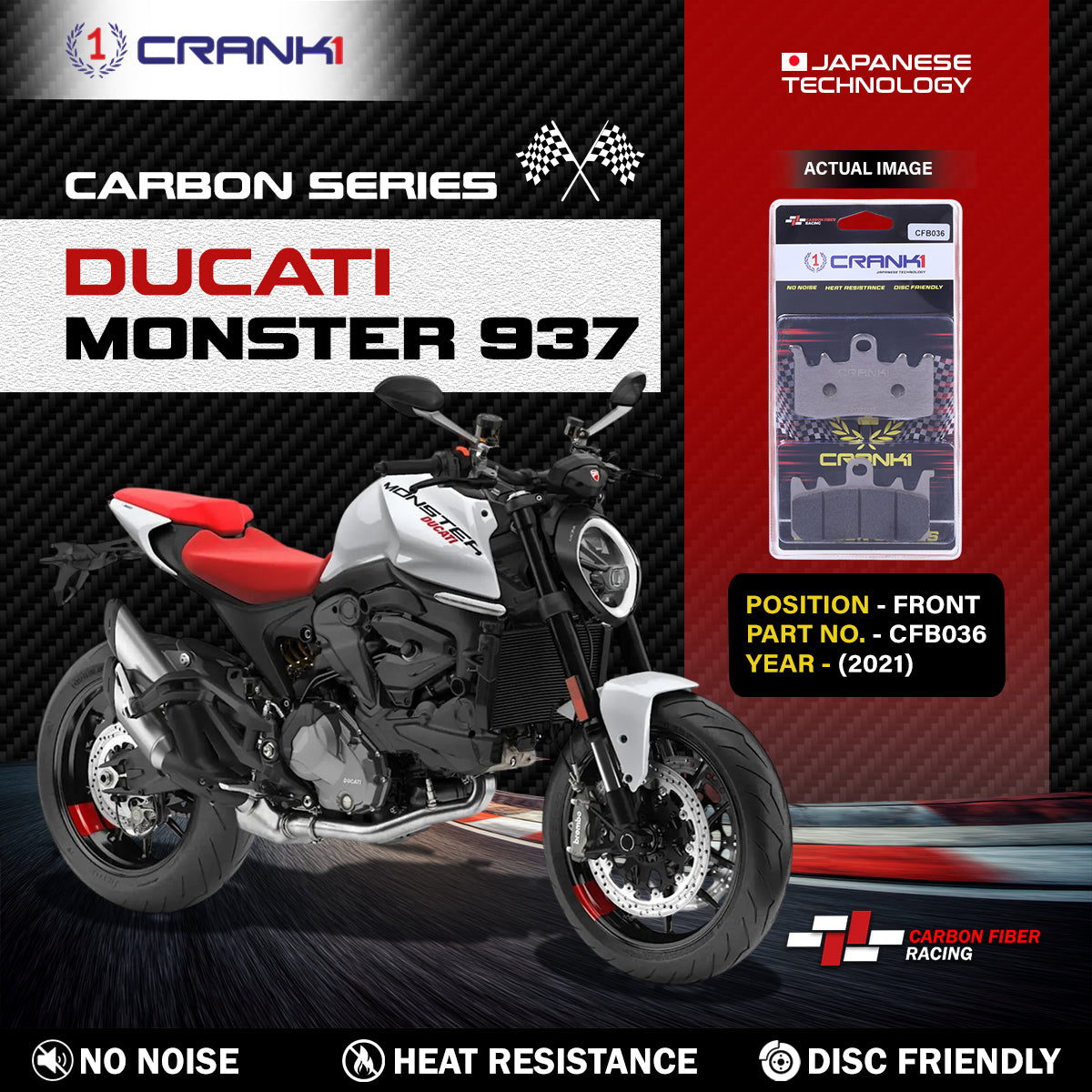 Carbon Brake Pads For Ducati Monster 937 (2021) - Front - CFB036 - 2 Sets