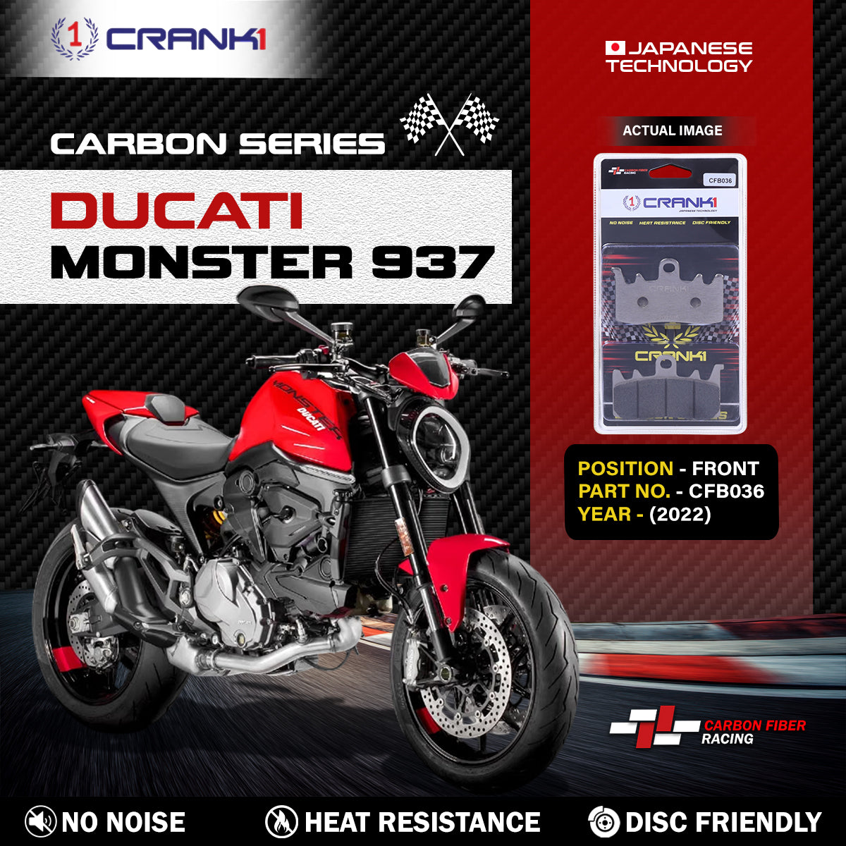 Carbon Brake Pads For Ducati Monster 937 (2022) - Front - CFB036 - 2 Sets