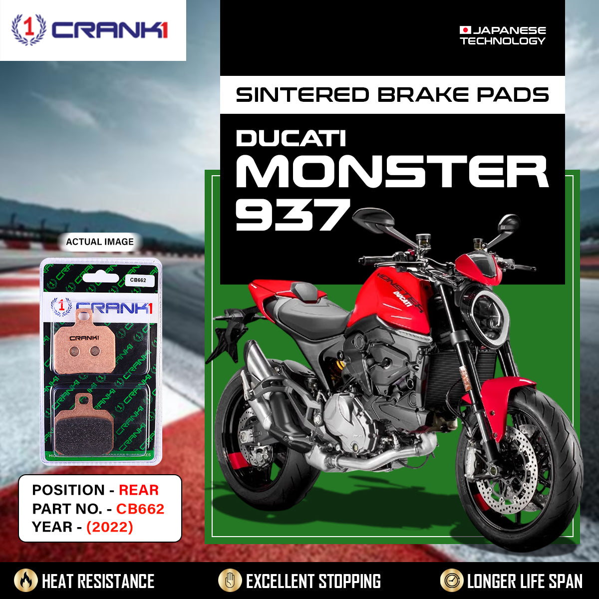 Sintered Brake Pads For Ducati Monster 937 (2022) - Rear - CB662 - 1 Set