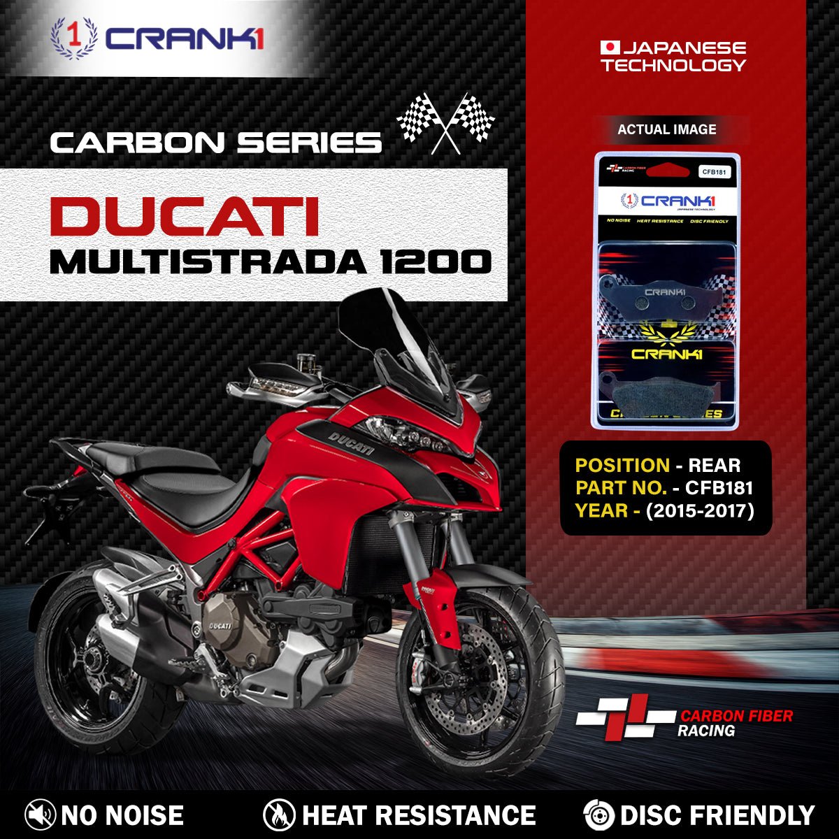 Carbon Brake Pads For Ducati Multistrada 1200 (2015-2017) - Rear - CFB181