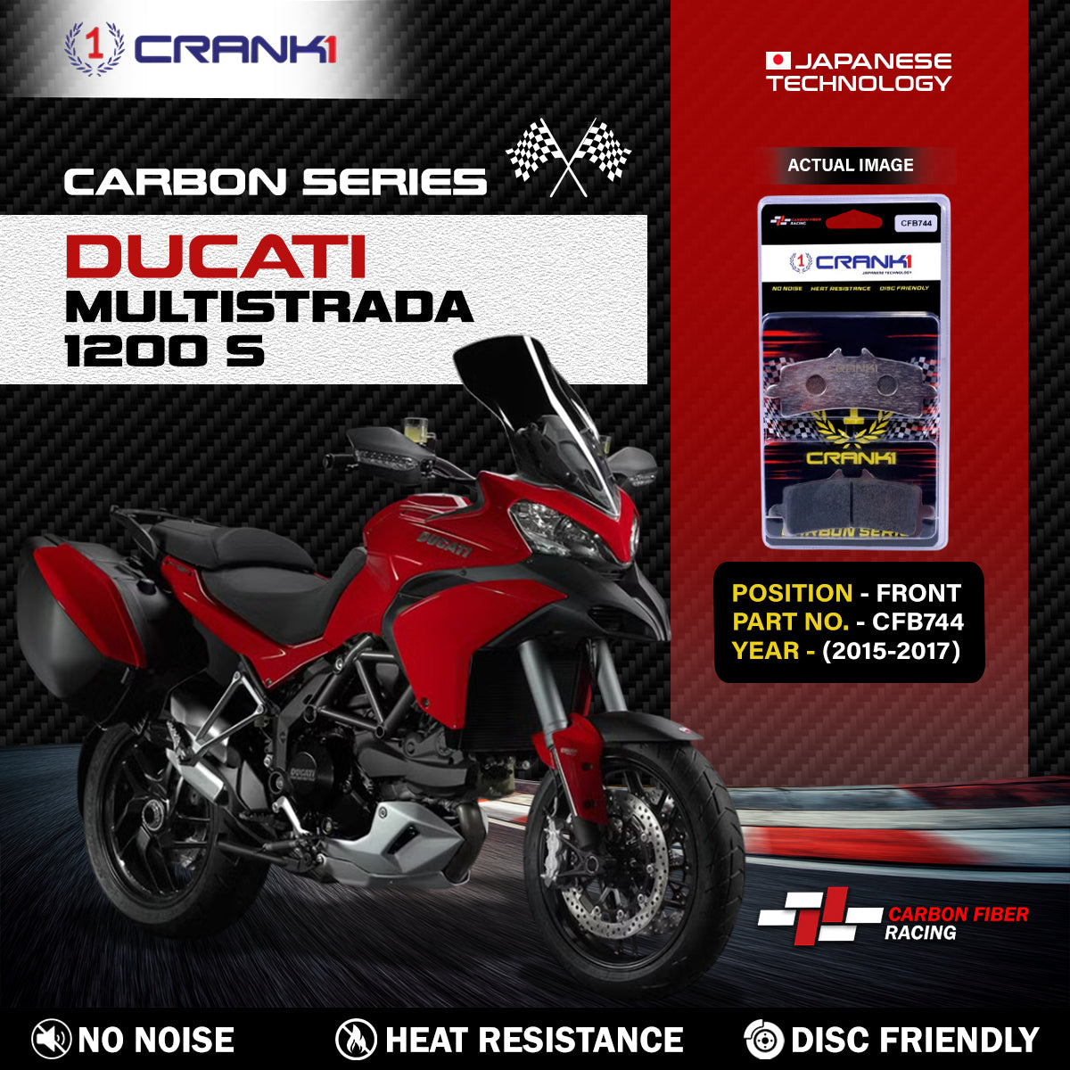 Carbon Brake Pads For Ducati Multistrada 1200 S (2015-2017) - Front - CFB744 - 2 Sets