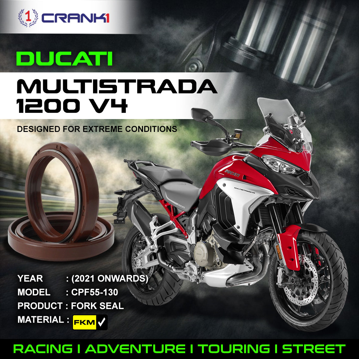 Fork Oil Seals Pair For Ducati Multistrada 1200 V4 	(2021 Onwards) - CPF55-130