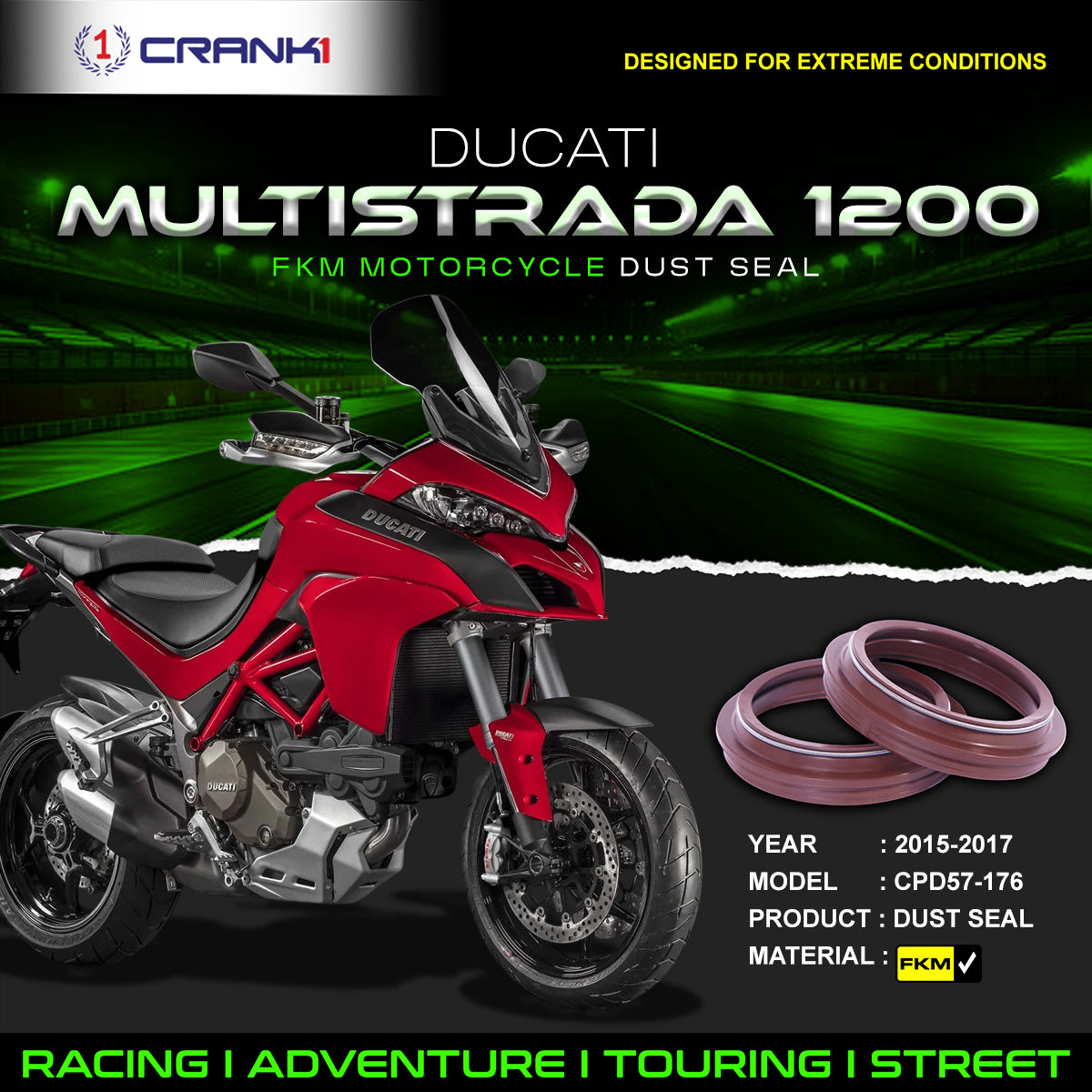 Fork Dust Seals Pair For Ducati Multistrada 1200 (2015-2017) - CPD57-176