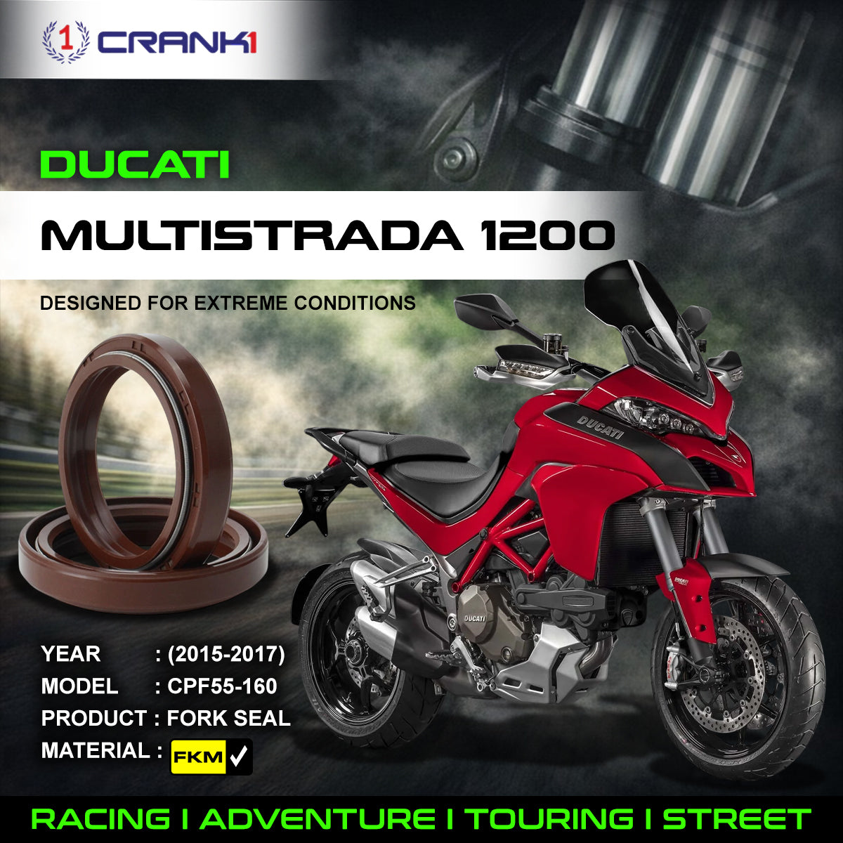 Fork Oil Seals Pair For Ducati Multistrada 1200 (2015-2017) - CPF55-160