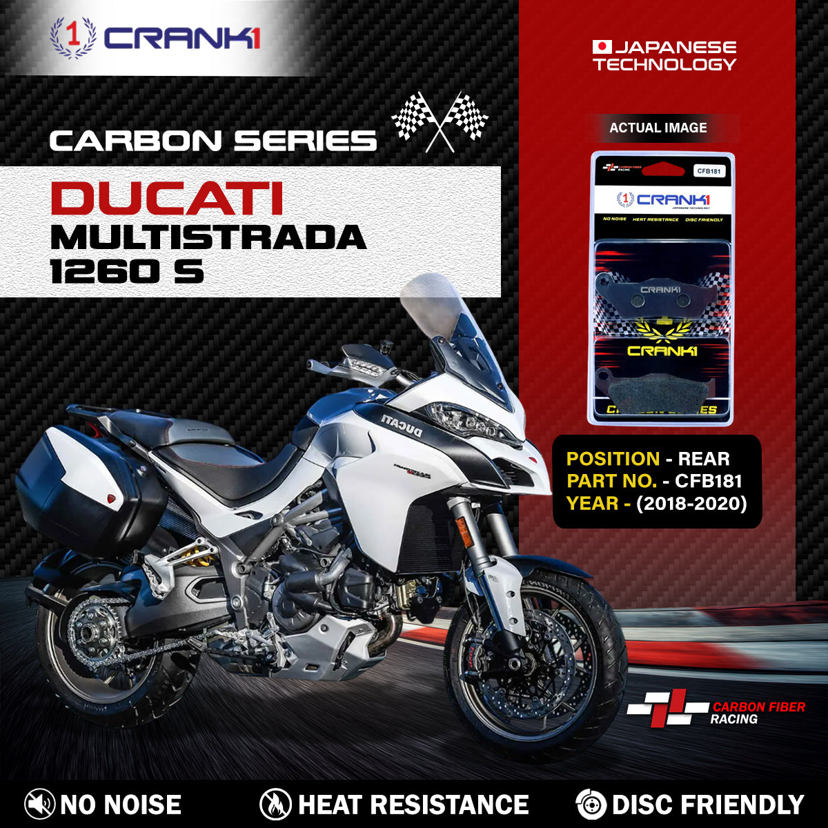 Carbon Brake Pads For Ducati Multistrada 1260 S (2018-2020) - Rear - CFB181