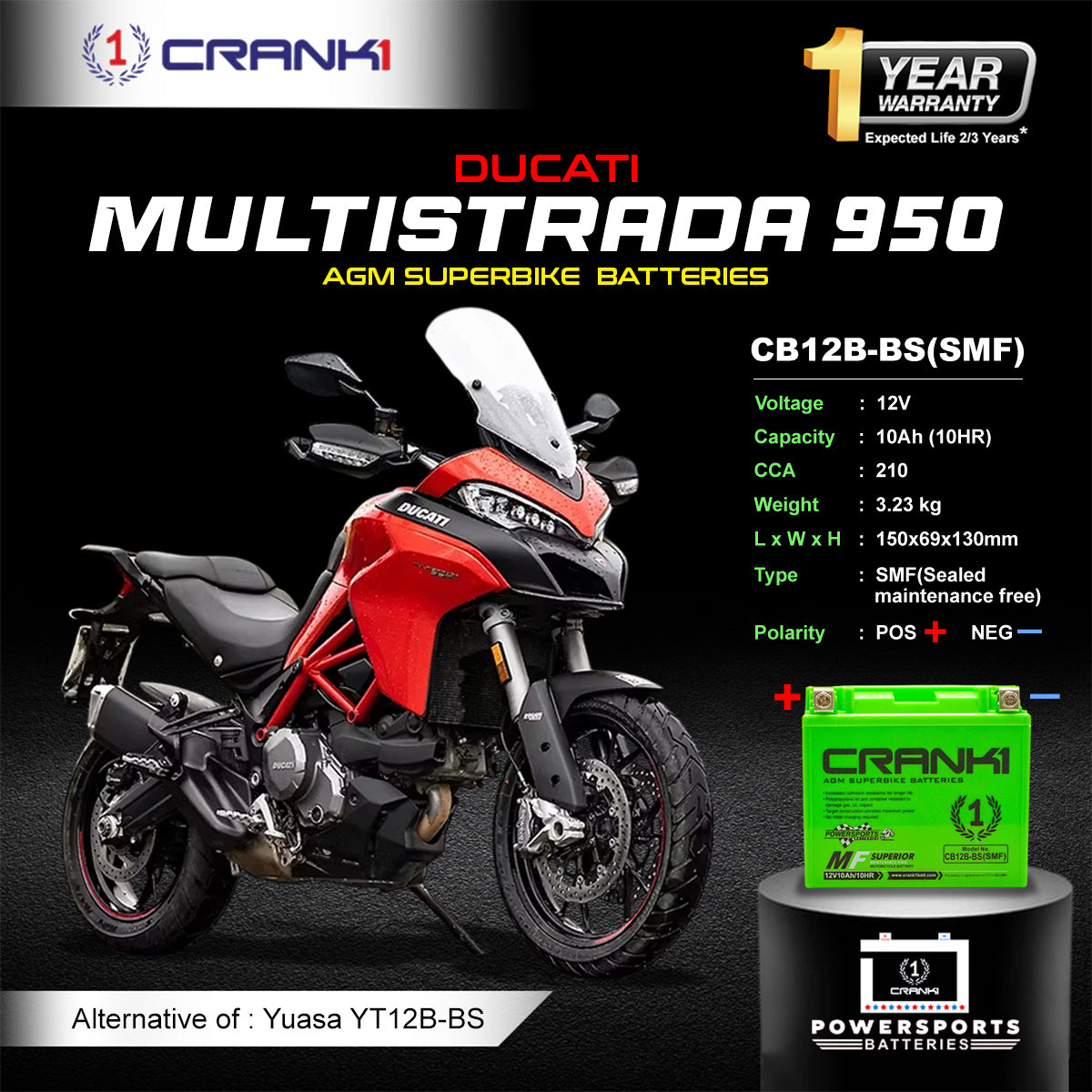 Battery For Ducati Multistrada 950 (2017-2025) - CB12B-BS - Factory Activated