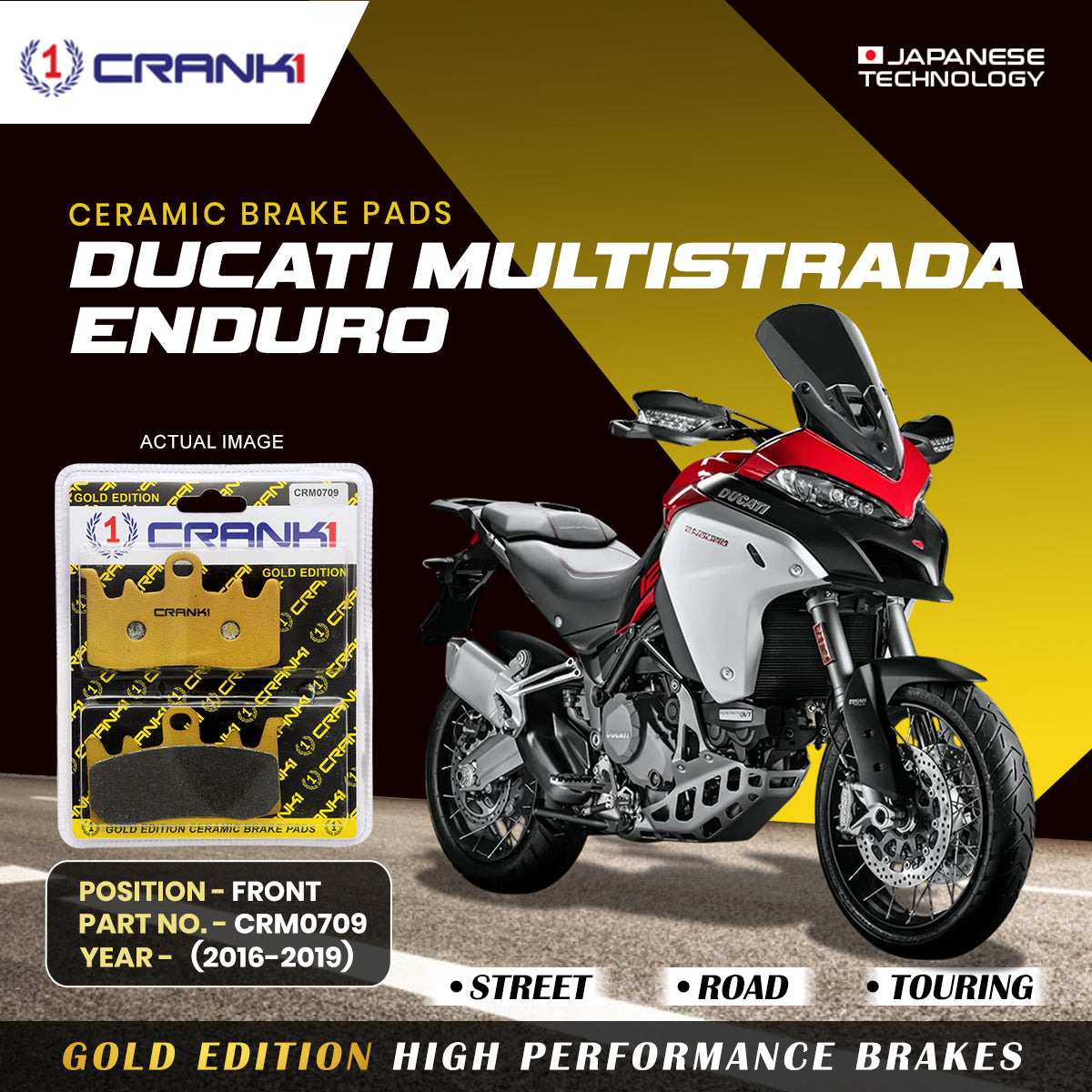 Ceramic Brake Pads For  Ducati Multistrada Enduro (2016-2019) - Front - CRM0709 - 2 Sets | Smooth Braking | Heat Resistant | Long Life | Disc Friendly