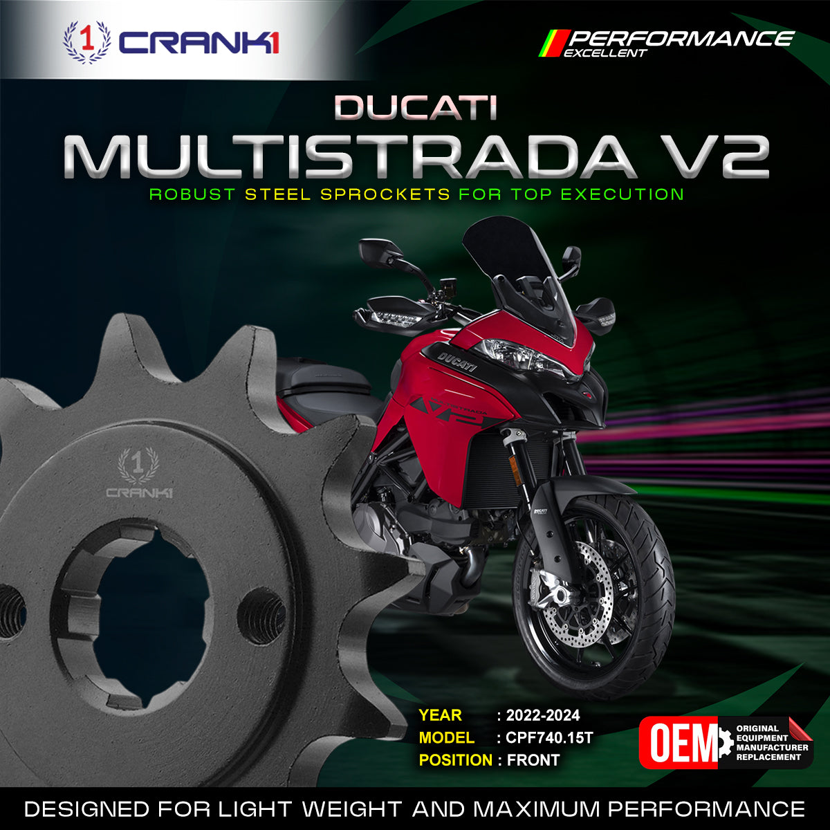 Sprocket For Ducati Multistrada V2 (2022-2024) - Front - CPF740.15T