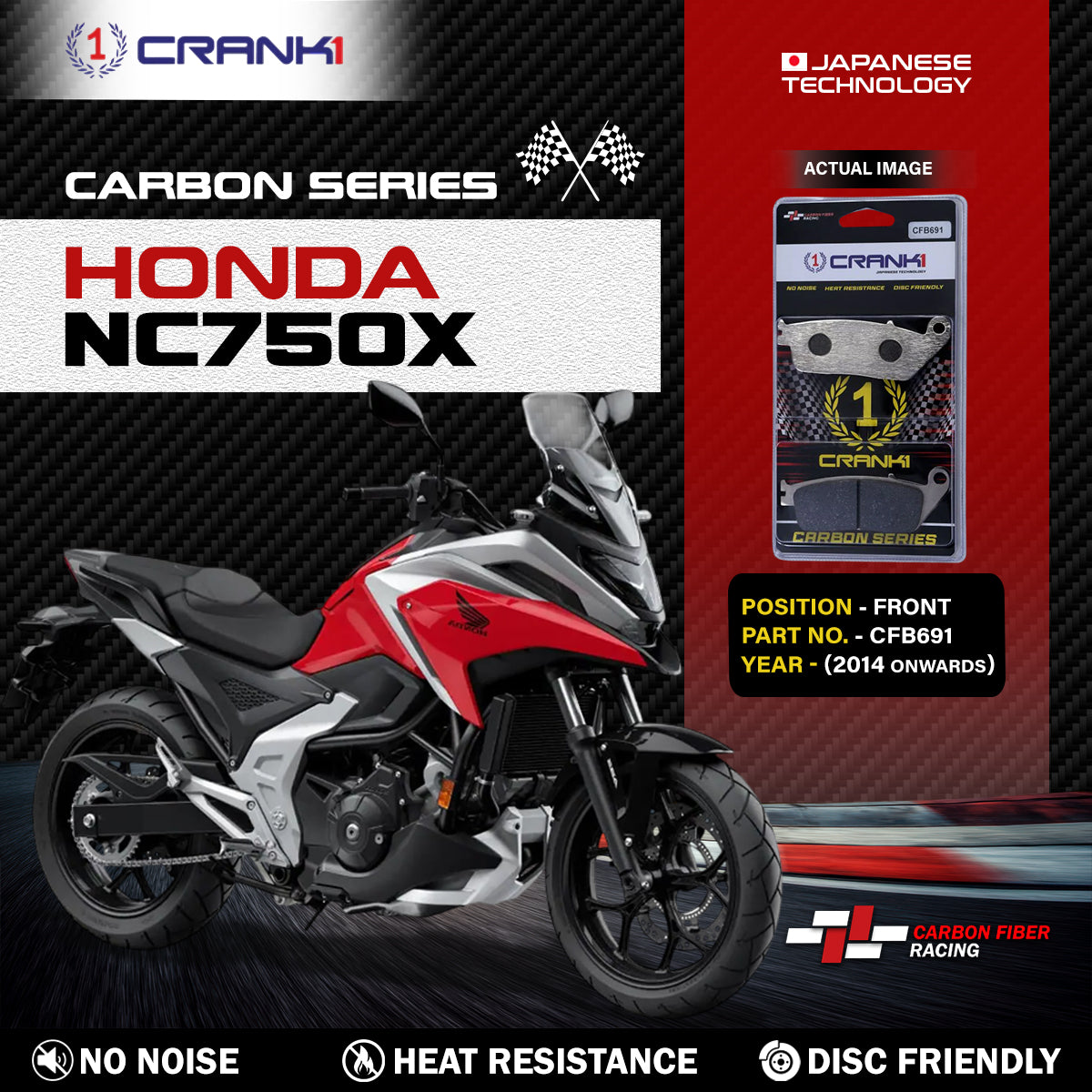 Carbon Brake Pads For Honda NC750X (2014 Onwards) - Front - CFB691