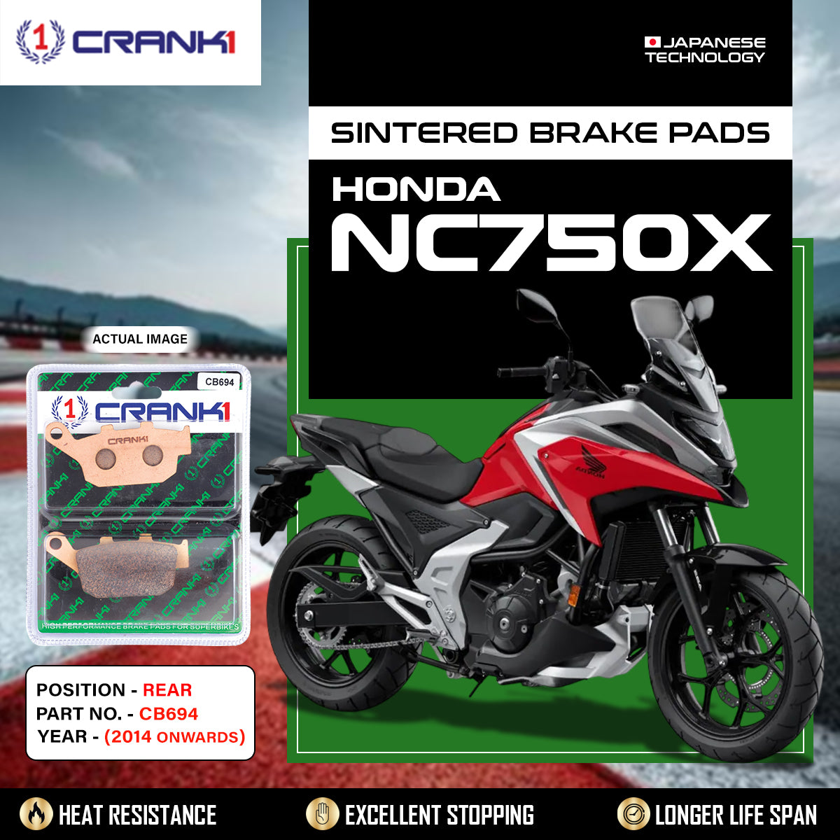 Sintered Brake Pads For Honda NC750X (2014 Onwards) - Rear - CB694