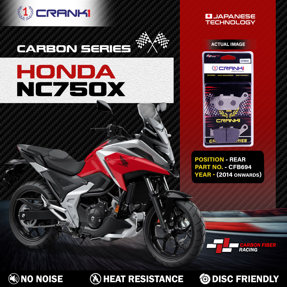 Carbon Brake Pads For Honda NC750X (2014 Onwards) - Rear - CFB694