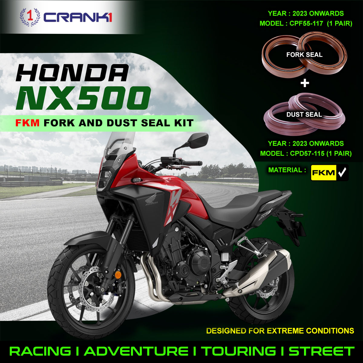 Fork And Dust Seals Kit For Honda NX500 (2023 Onwards) | Superior Sealing | High Endurance | Durable | Easy Installation