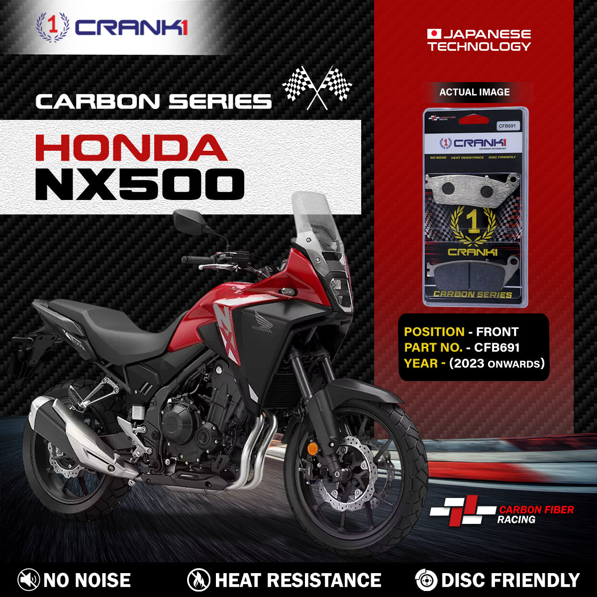 Carbon Brake Pads For Honda NX500 (2023 Onwards) - Front - CFB691