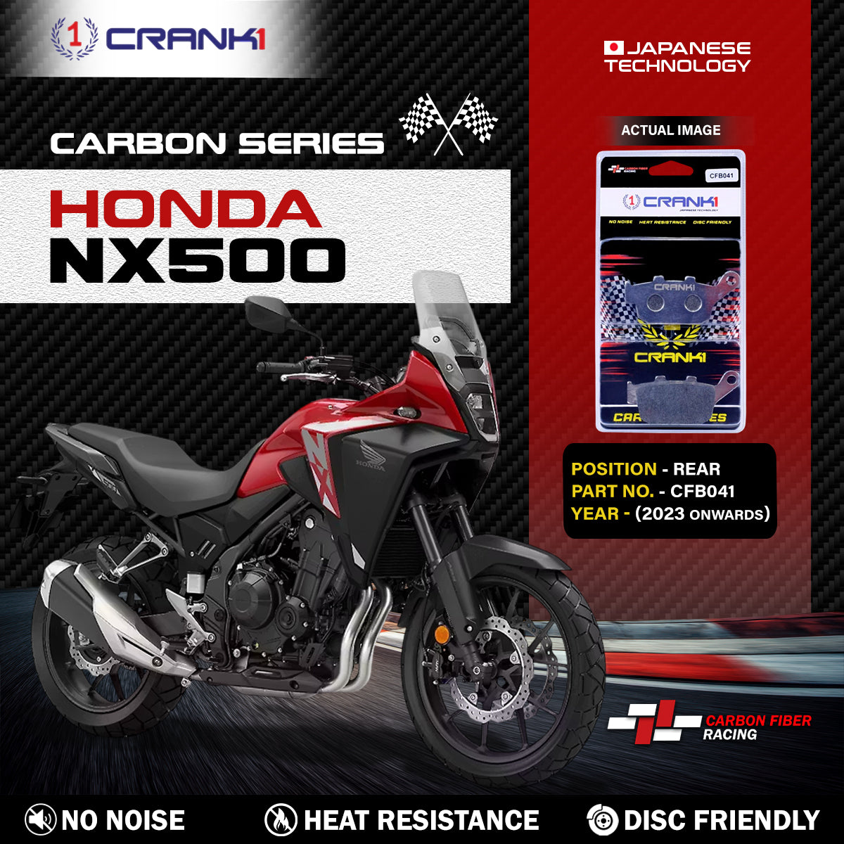 Carbon Brake Pads For Honda NX500 (2023 Onwards) - Rear - CFB041