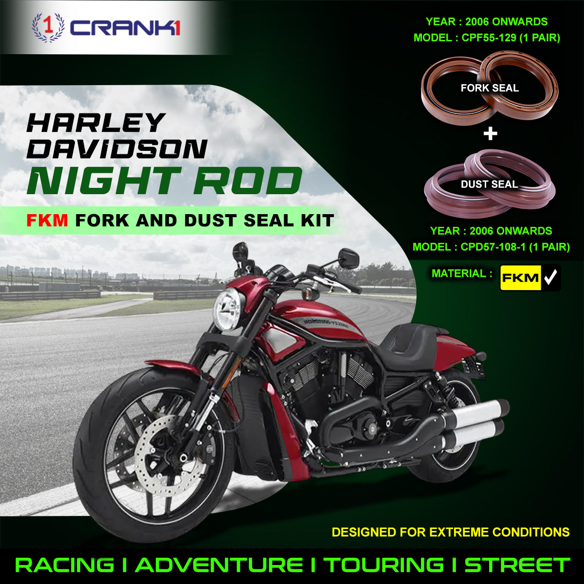 Fork And Dust Seals Kit For Harley Davidson Night Rod (2006 Onwards)