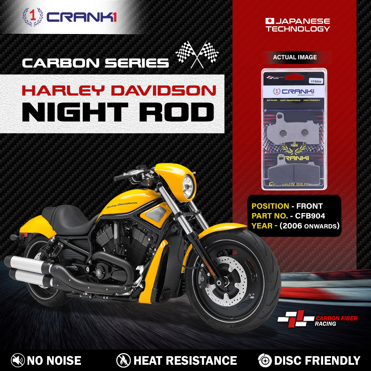 Carbon Brake Pads For Harley Davidson Night Rod (2006 Onwards) - Front - CFB904 - 2 Sets