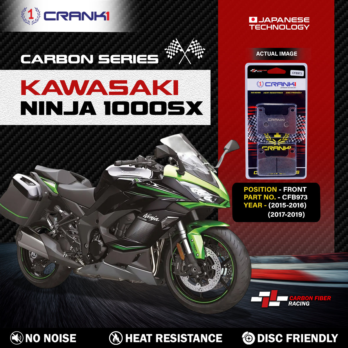 Carbon Brake Pads For Kawasaki Ninja 1000SX (2015-2016) (2017-2019) - Front - CFB973 - 2 Sets