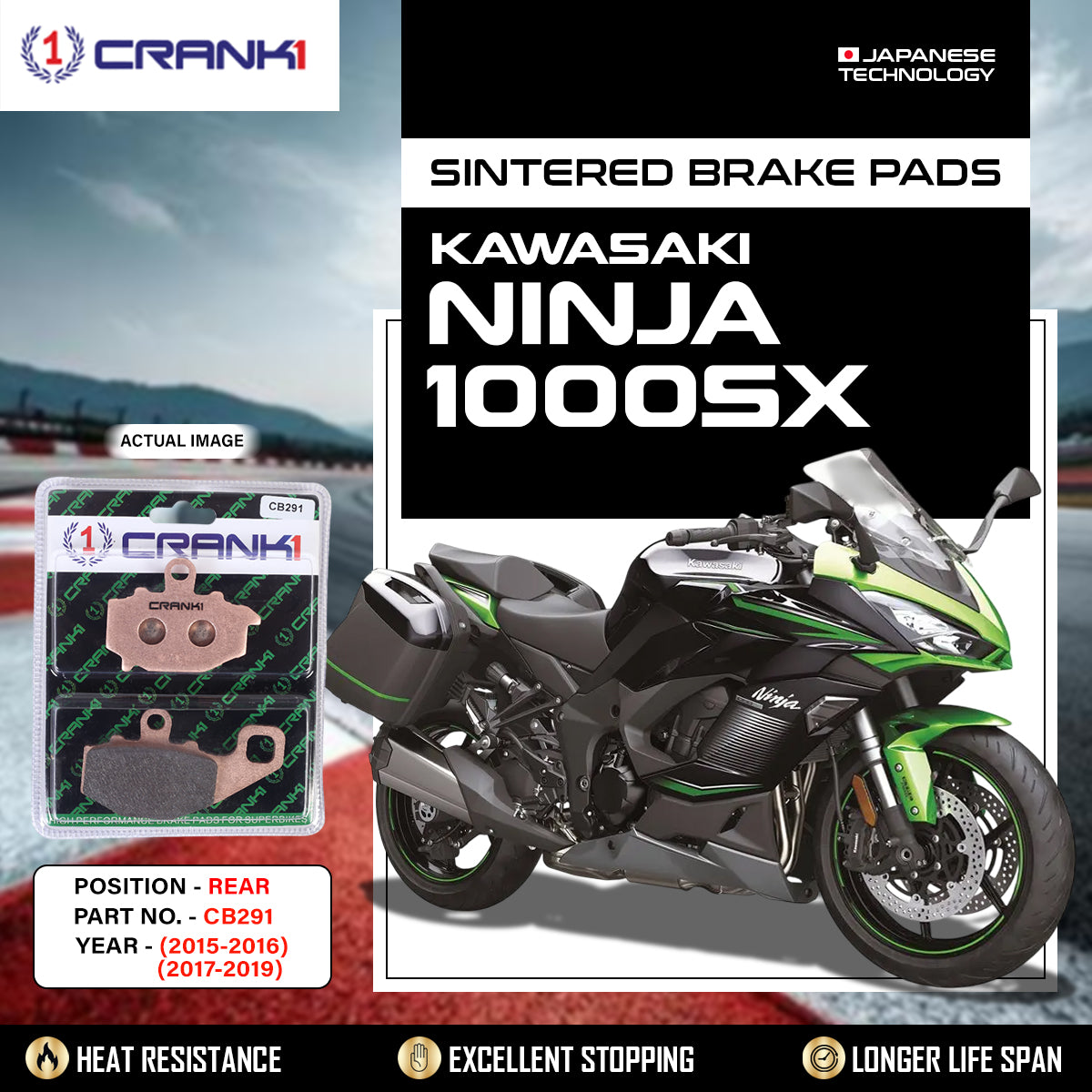 Sintered Brake Pads For Kawasaki Ninja 1000SX (2015-2016) (2017-2019) - Rear - CB291