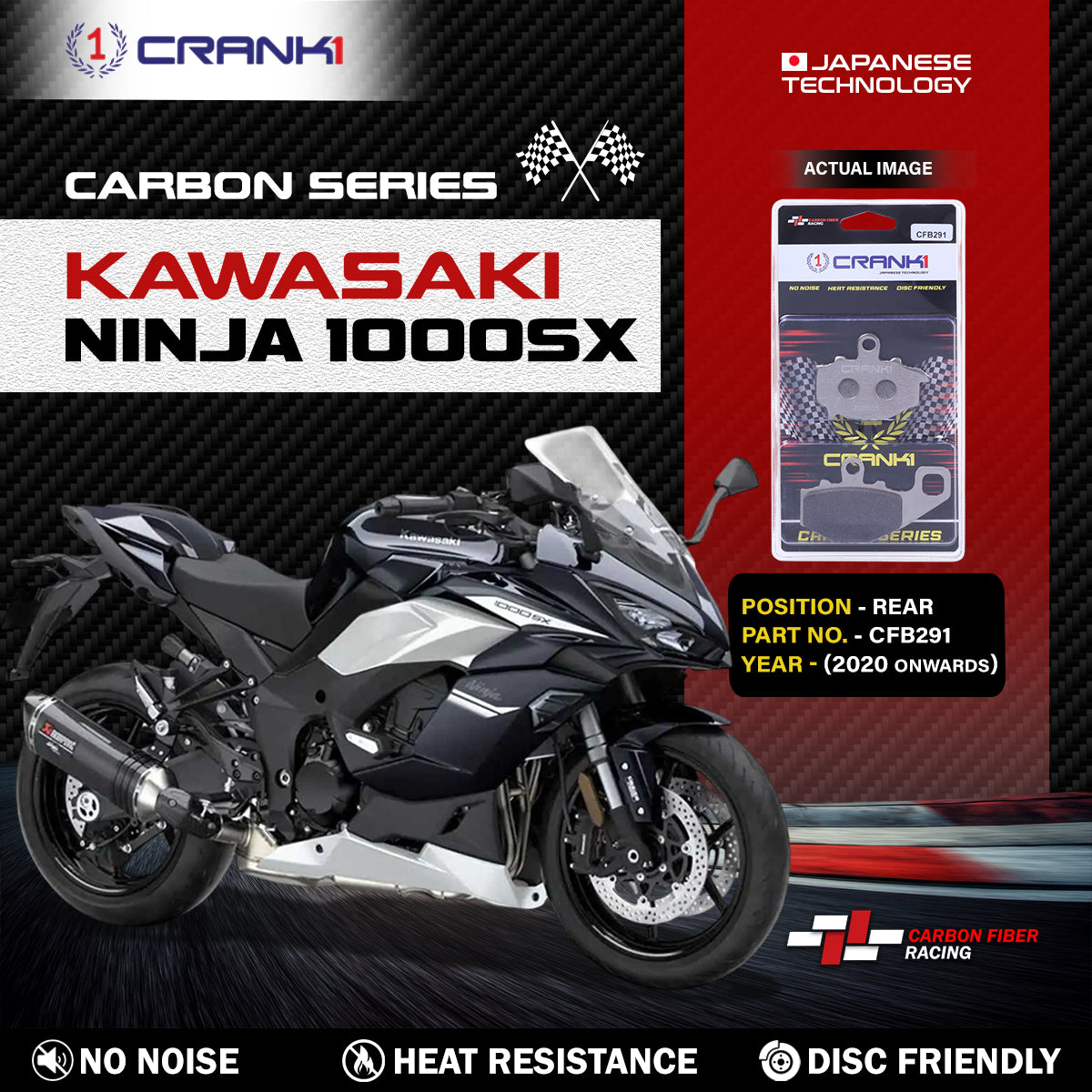 Carbon Brake Pads For Kawasaki Ninja 1000SX (2020 Onwards) - Rear - CFB291