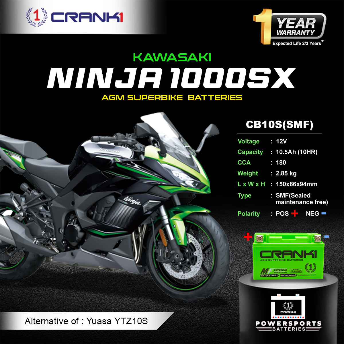 Battery For Kawasaki Ninja 1000SX - CB10S - Factory Activated