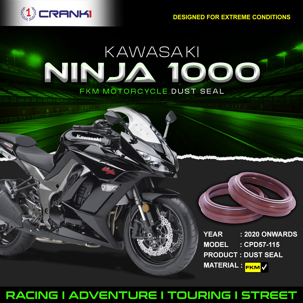 Fork Dust Seals Pair For Kawasaki Ninja 1000 (2020 Onwards) - CPD57-115